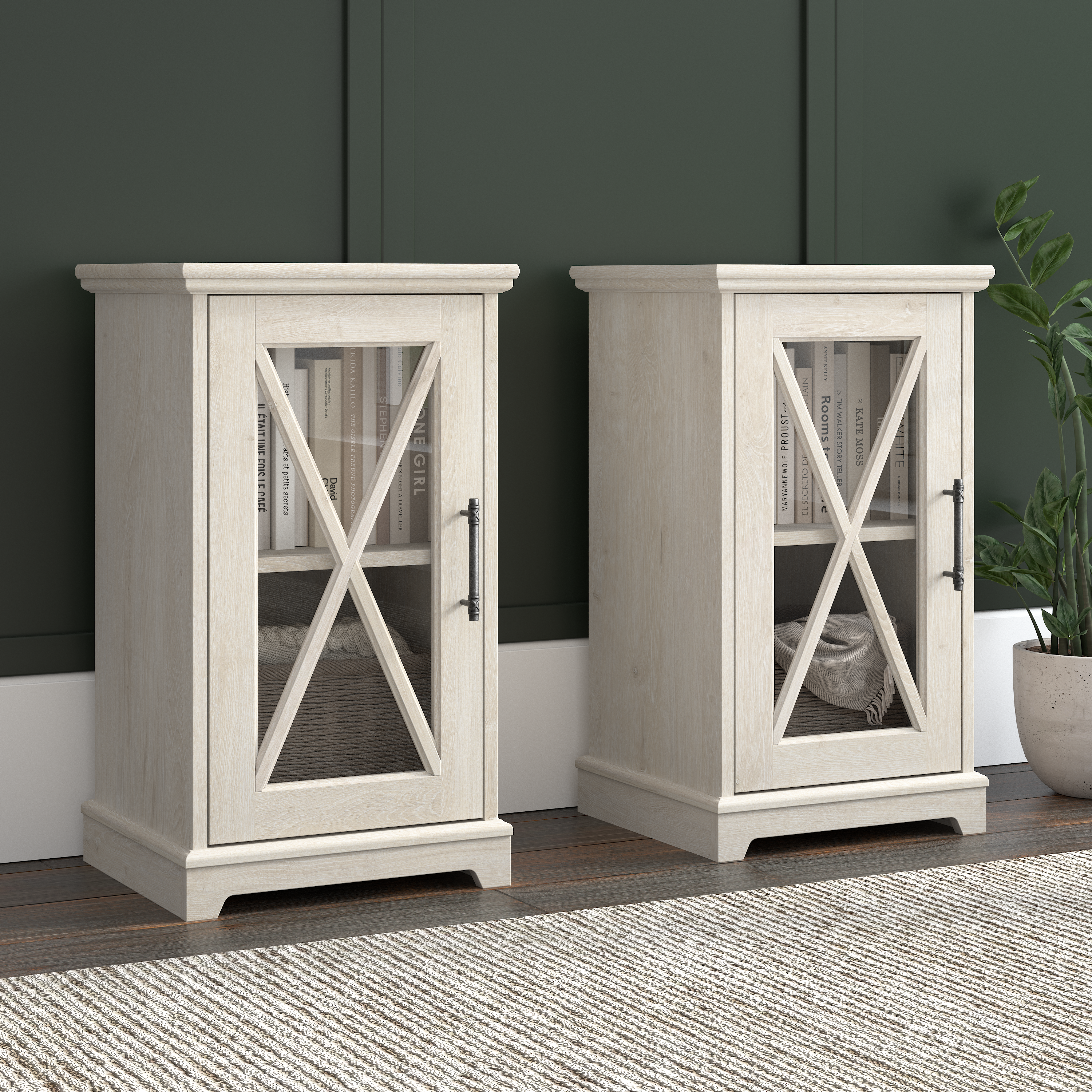 Shop Bush Furniture Lennox Small Farmhouse End Table with Storage - Set of 2 01 LEN002LW #color_linen white oak