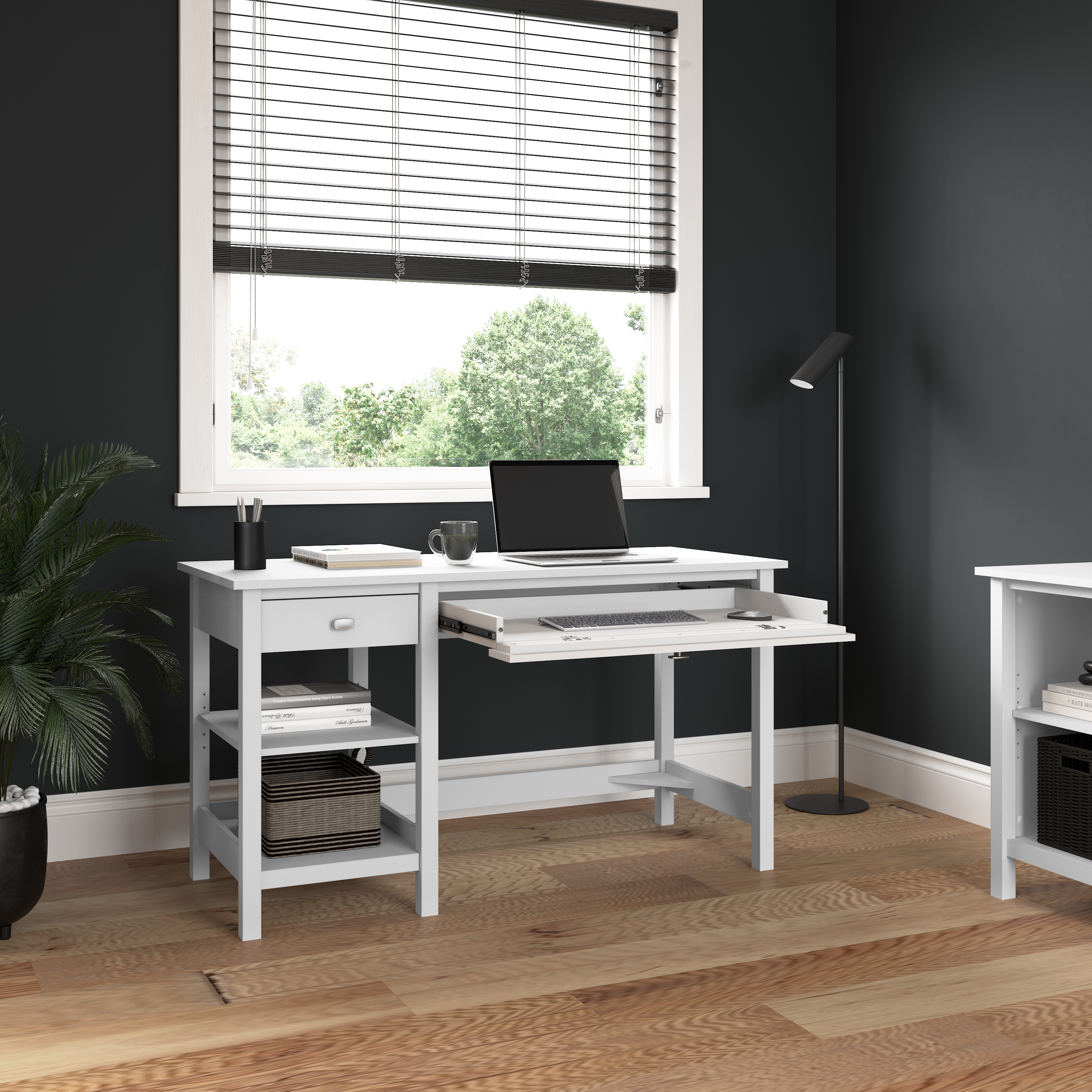 Shop Bush Furniture Broadview 54W Computer Desk with Shelves 03 BDD154WH-03 #color_pure white