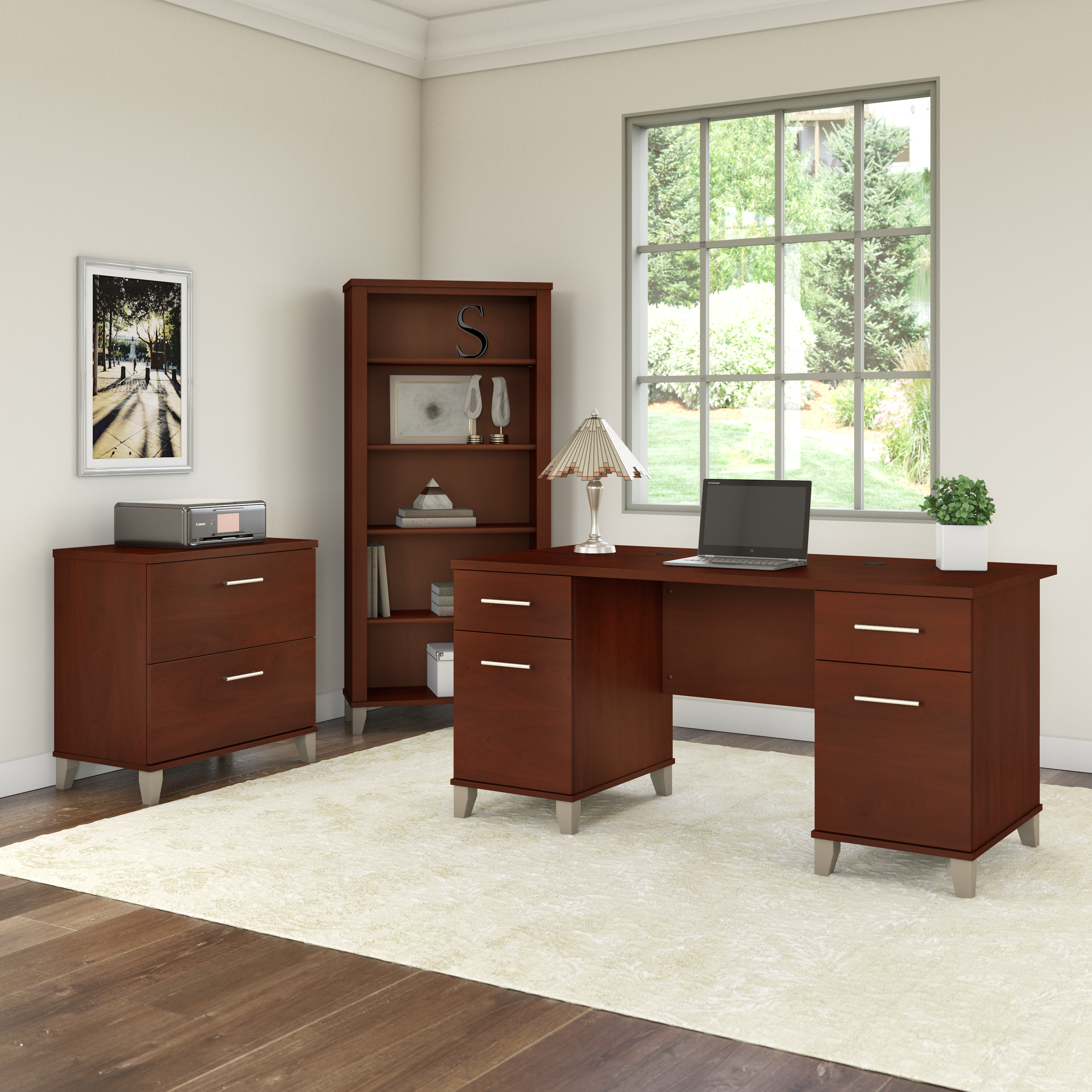 Shop Bush Furniture Somerset 60W Office Desk with Drawers 05 WC81728K #color_hansen cherry