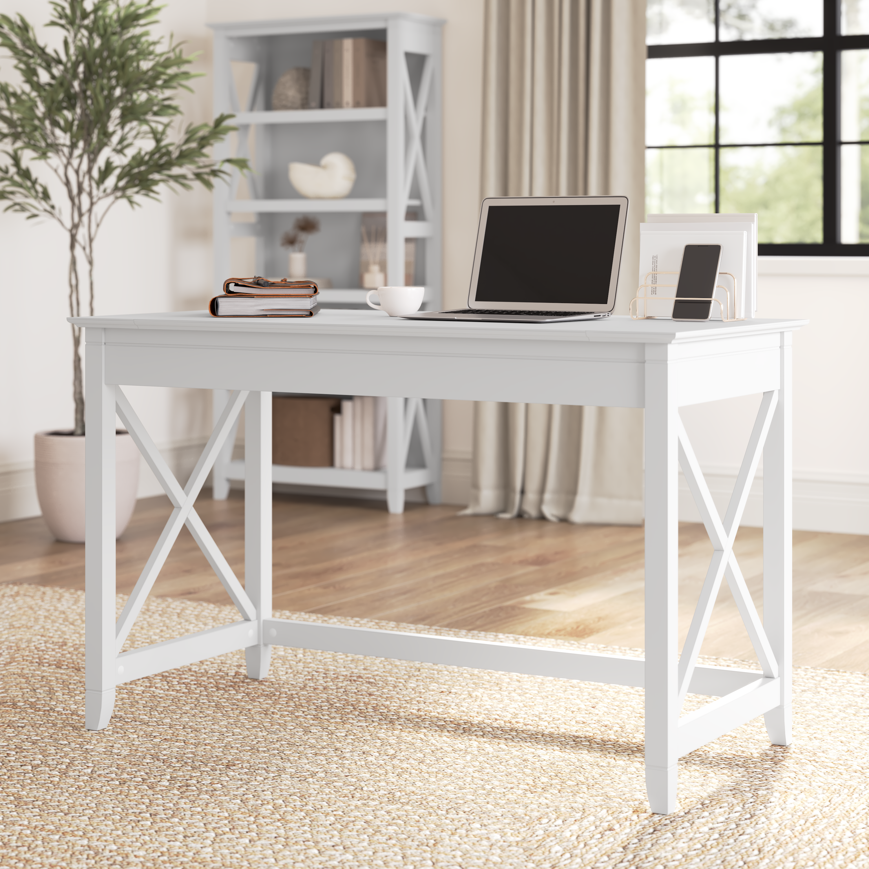 Shop Bush Furniture Key West 48W Writing Desk 01 KWD148WT-03 #color_pure white oak