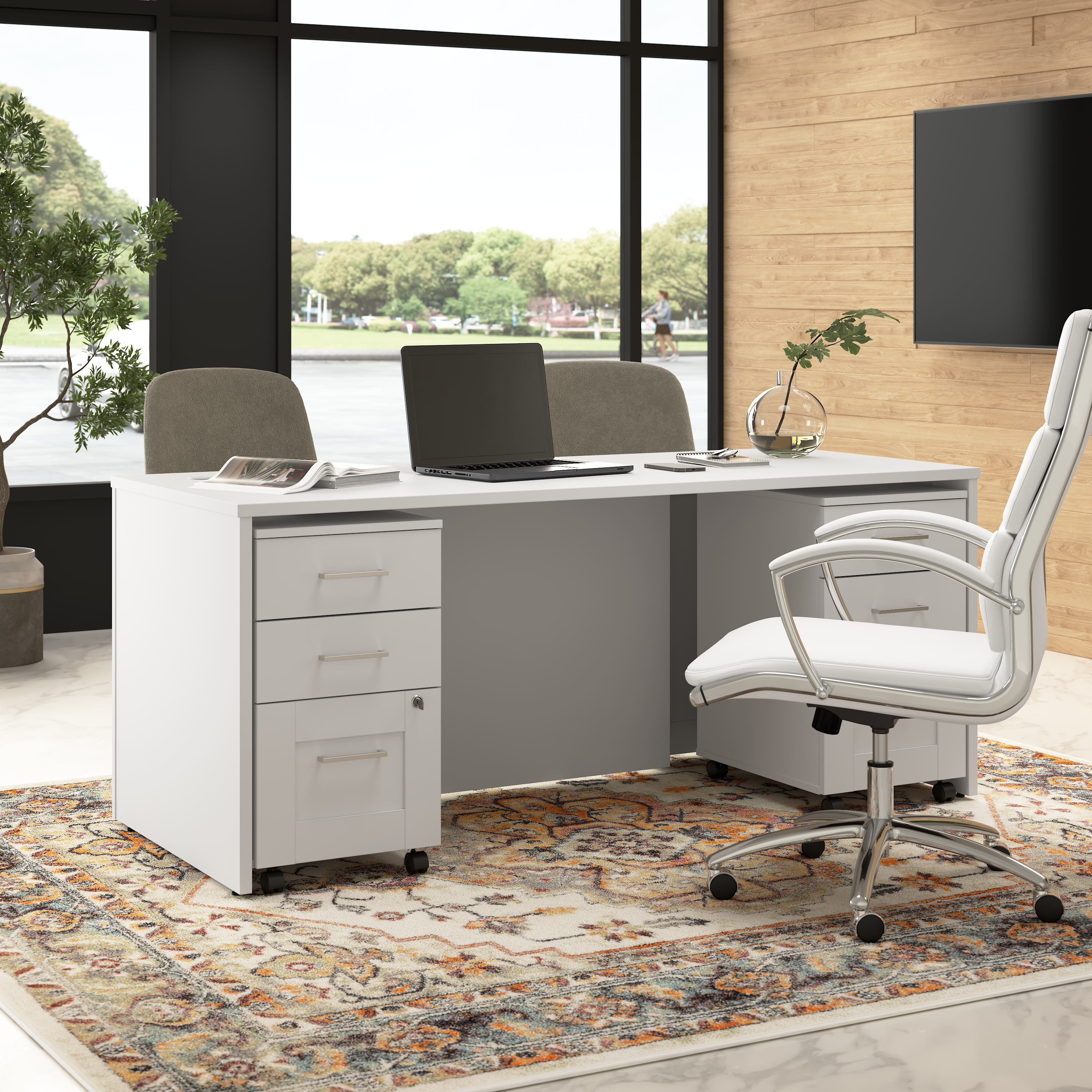 Shop Bush Business Furniture Hampton Heights 72W x 30D Executive Desk with Mobile File Cabinets 03 HHD016WH #color_white