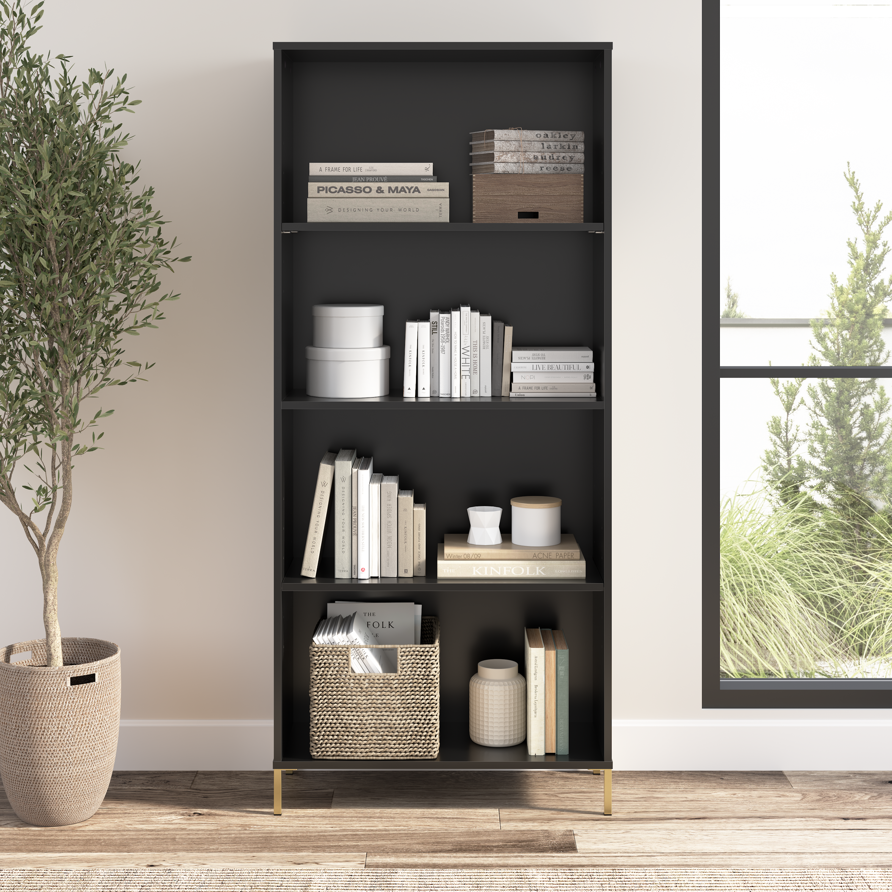 Shop Bush Furniture Soho 4 Shelf Bookcase 01 SHB129BL-Z #color_black stipple