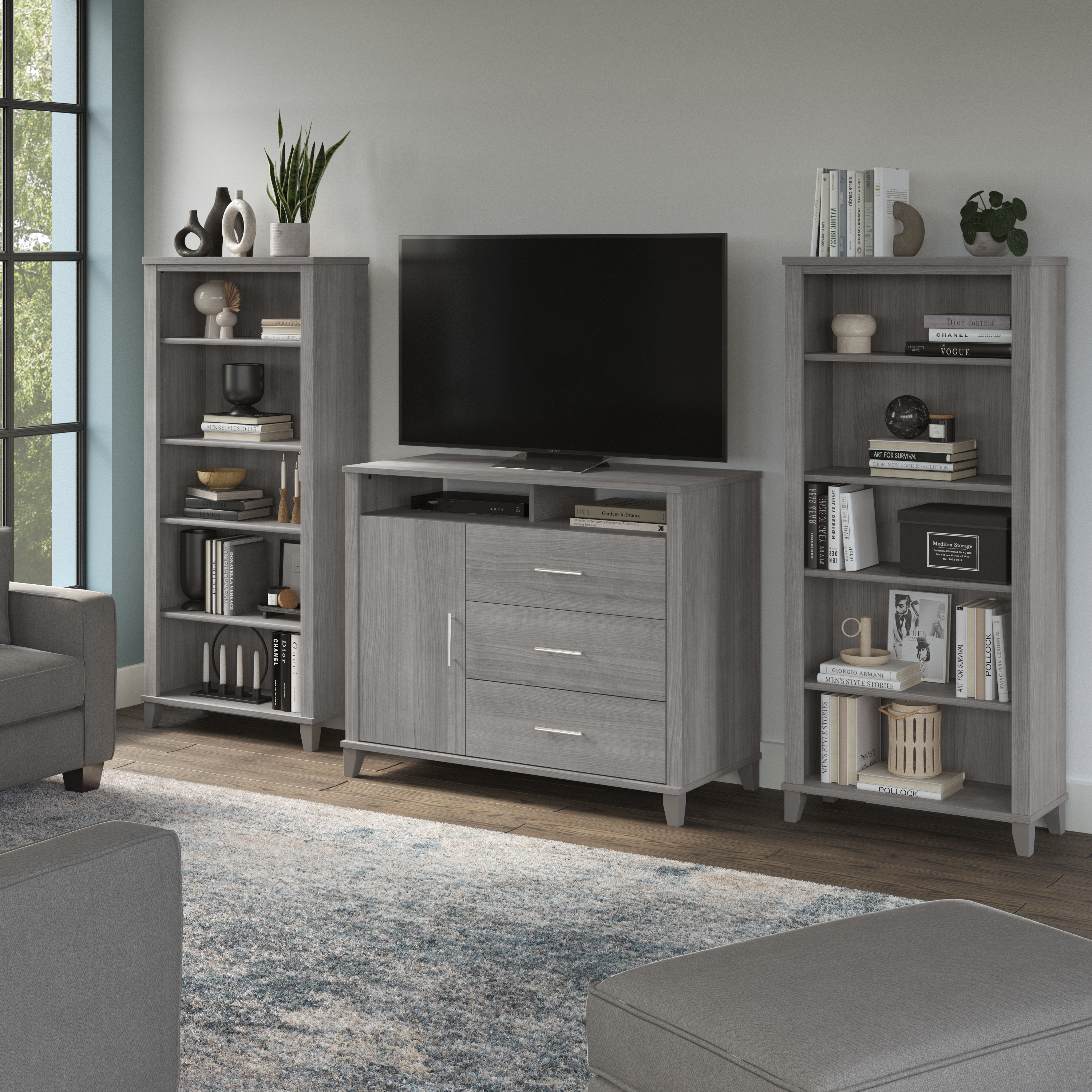 Shop Bush Furniture Somerset Entertainment Center 01 SET039PG #color_platinum gray