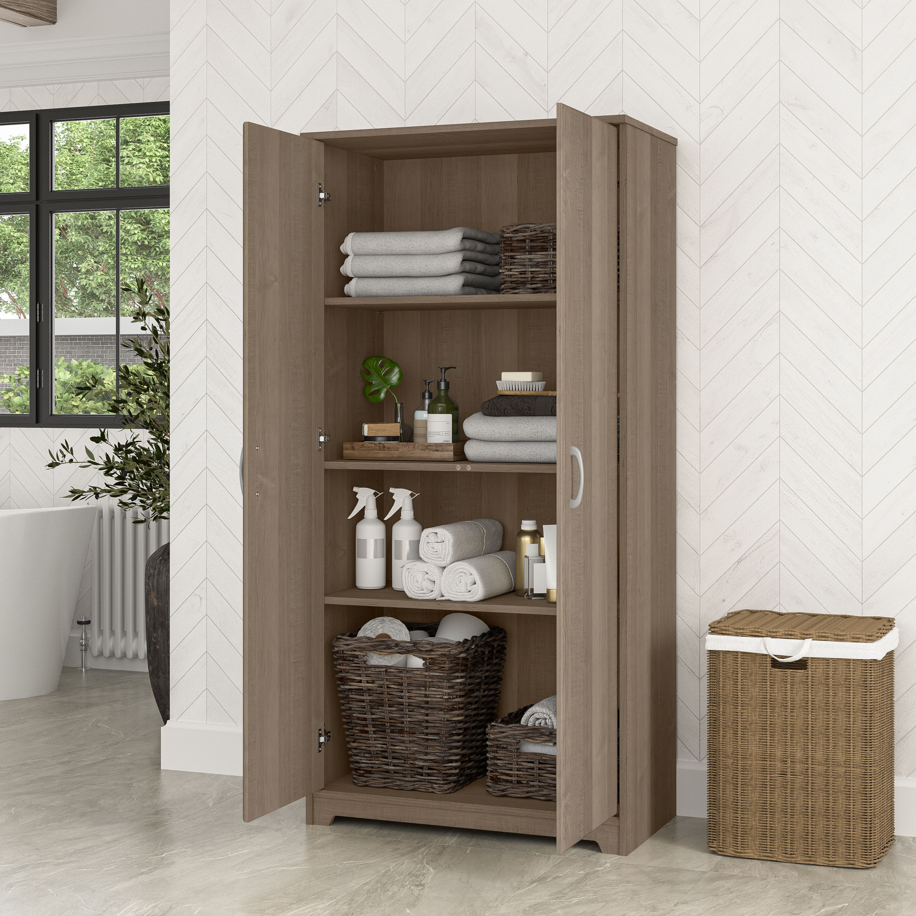 Shop Bush Furniture Cabot Tall Bathroom Storage Cabinet with Doors 03 WC31299-Z1 #color_ash gray