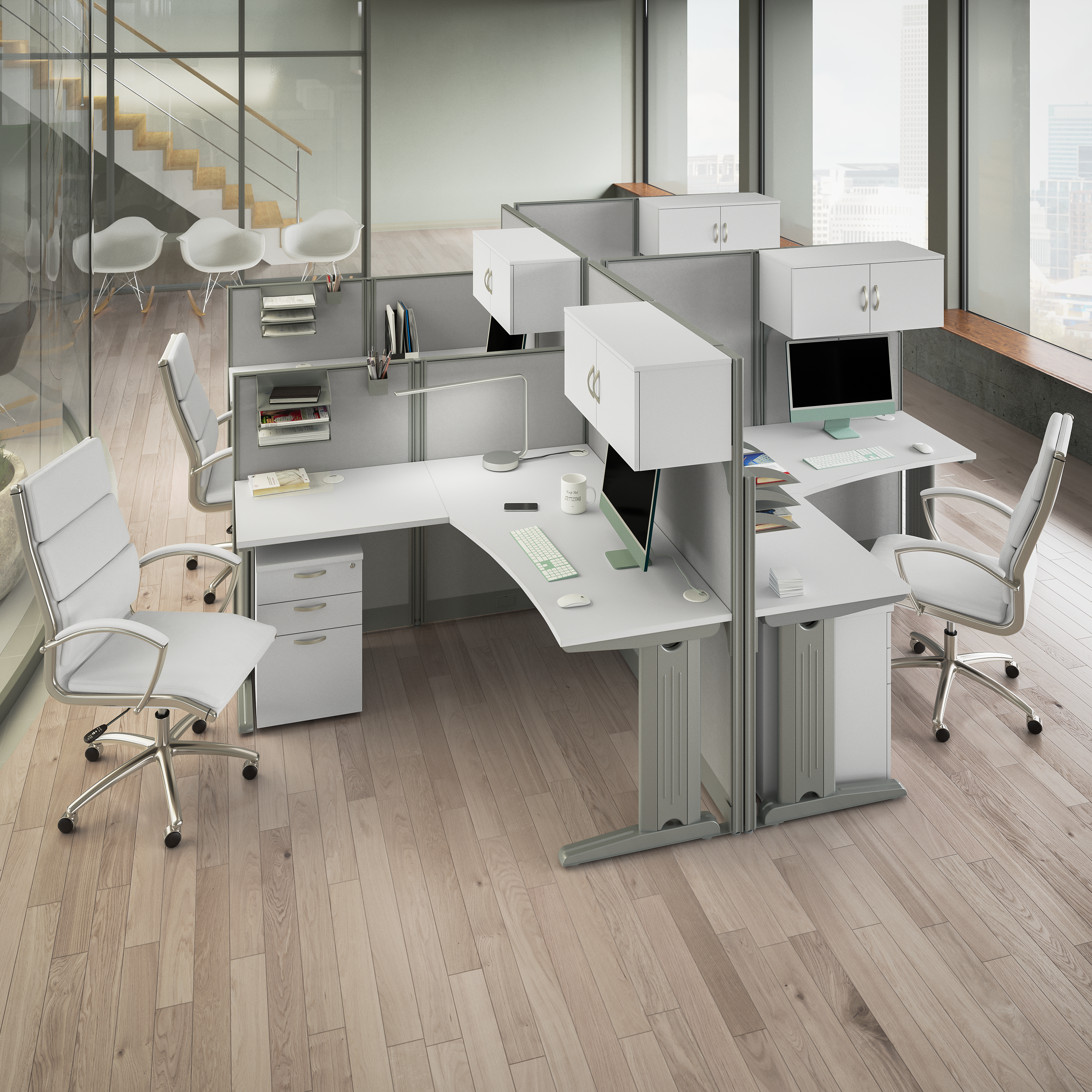 Shop Bush Business Furniture Office in an Hour 65W L Shaped Cubicle Desk with Storage, Drawers, and Organizers 08 WC36194-03STGK #color_pure white