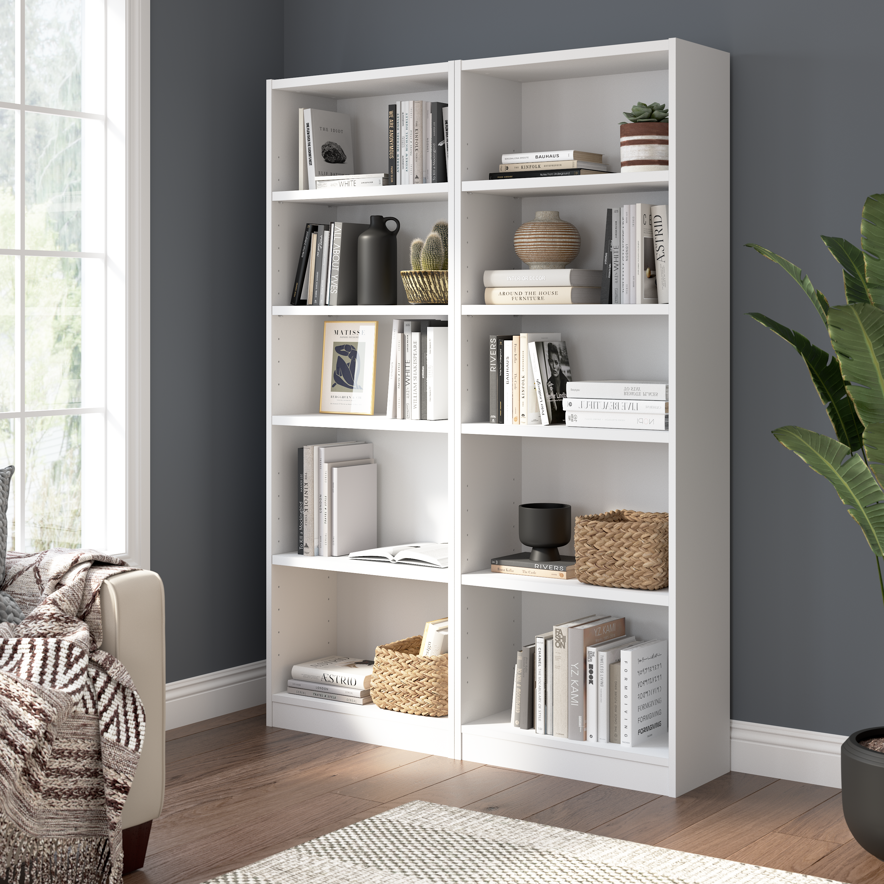 Shop Bush Furniture Universal 25W Tall 5 Shelf Bookcase - Set of 2 01 UB006WH #color_white