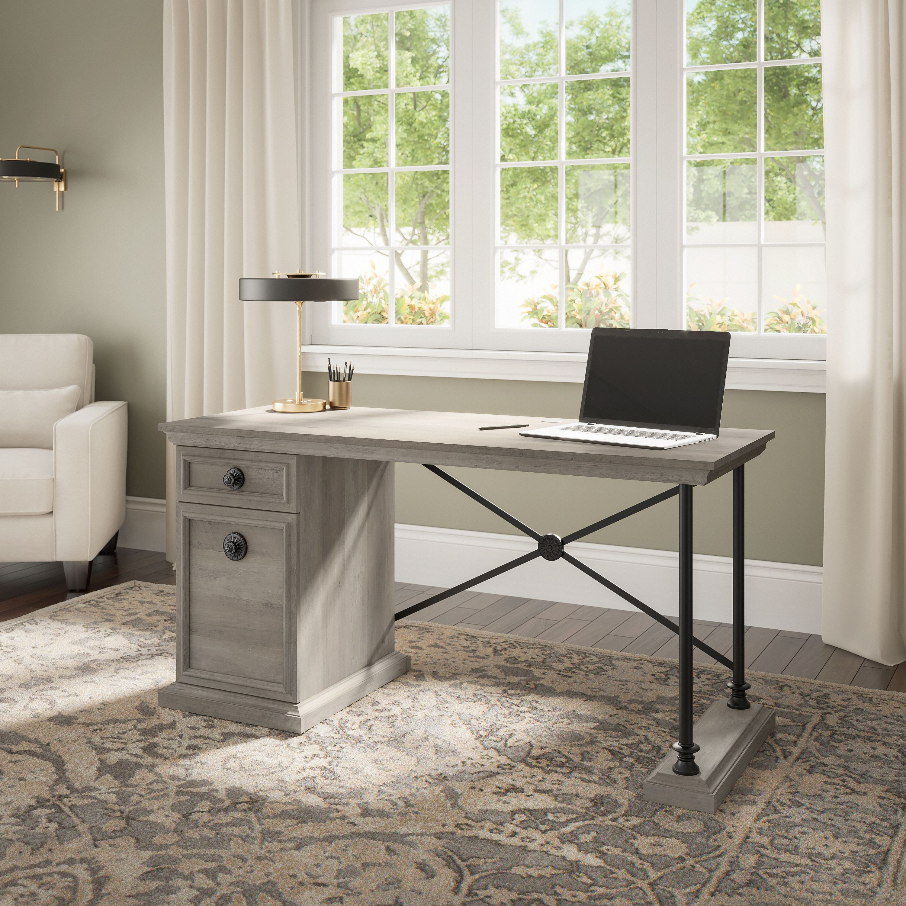 Shop Bush Furniture Coliseum 60W Designer Desk with Storage 01 CSD160DG-03 #color_driftwood gray
