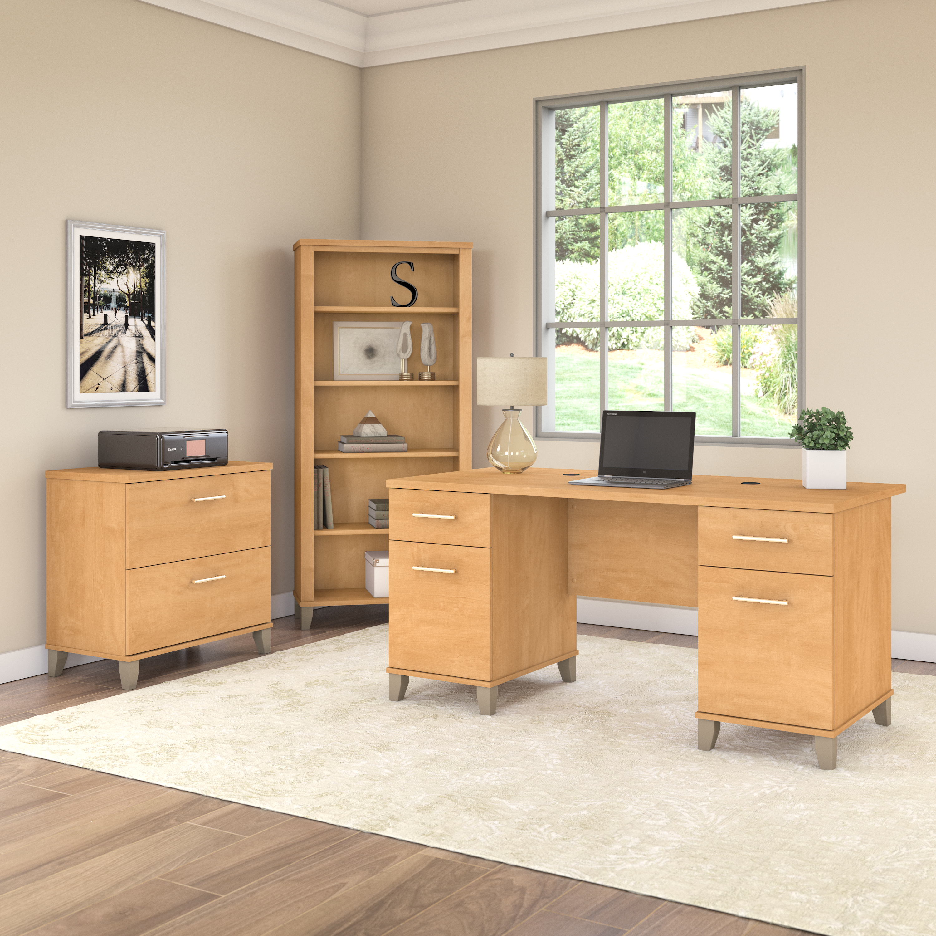 Shop Bush Furniture Somerset 60W Office Desk with Drawers 05 WC81428K #color_maple cross