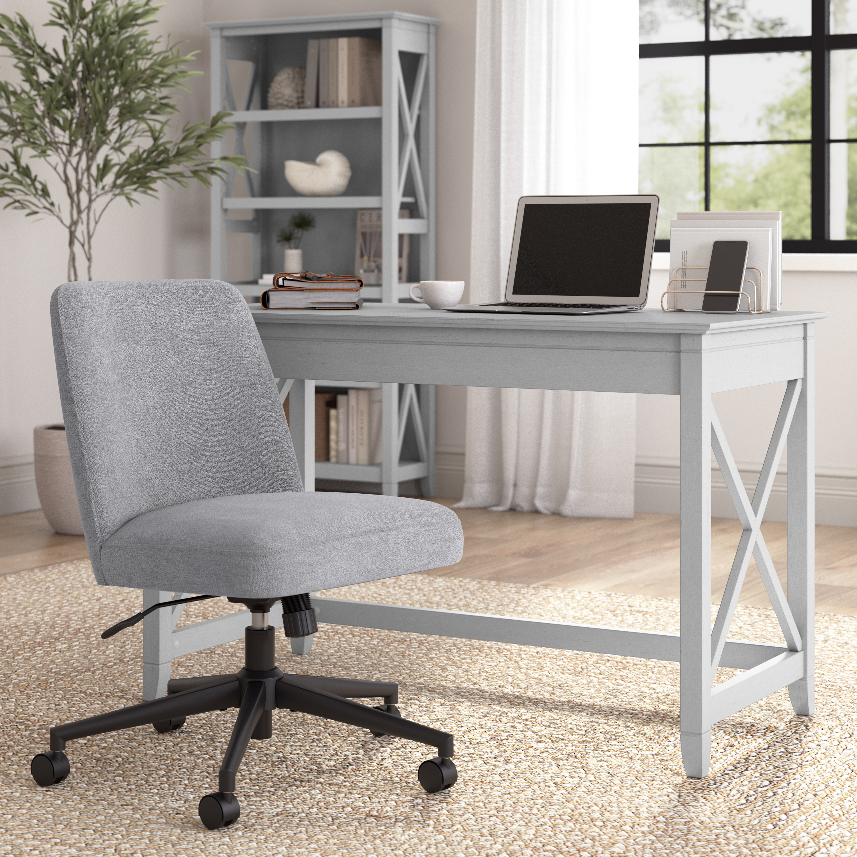 Shop Bush Furniture Key West 48W x 24D Writing Desk and Chair Set 01 KWS103CG #color_cape cod gray