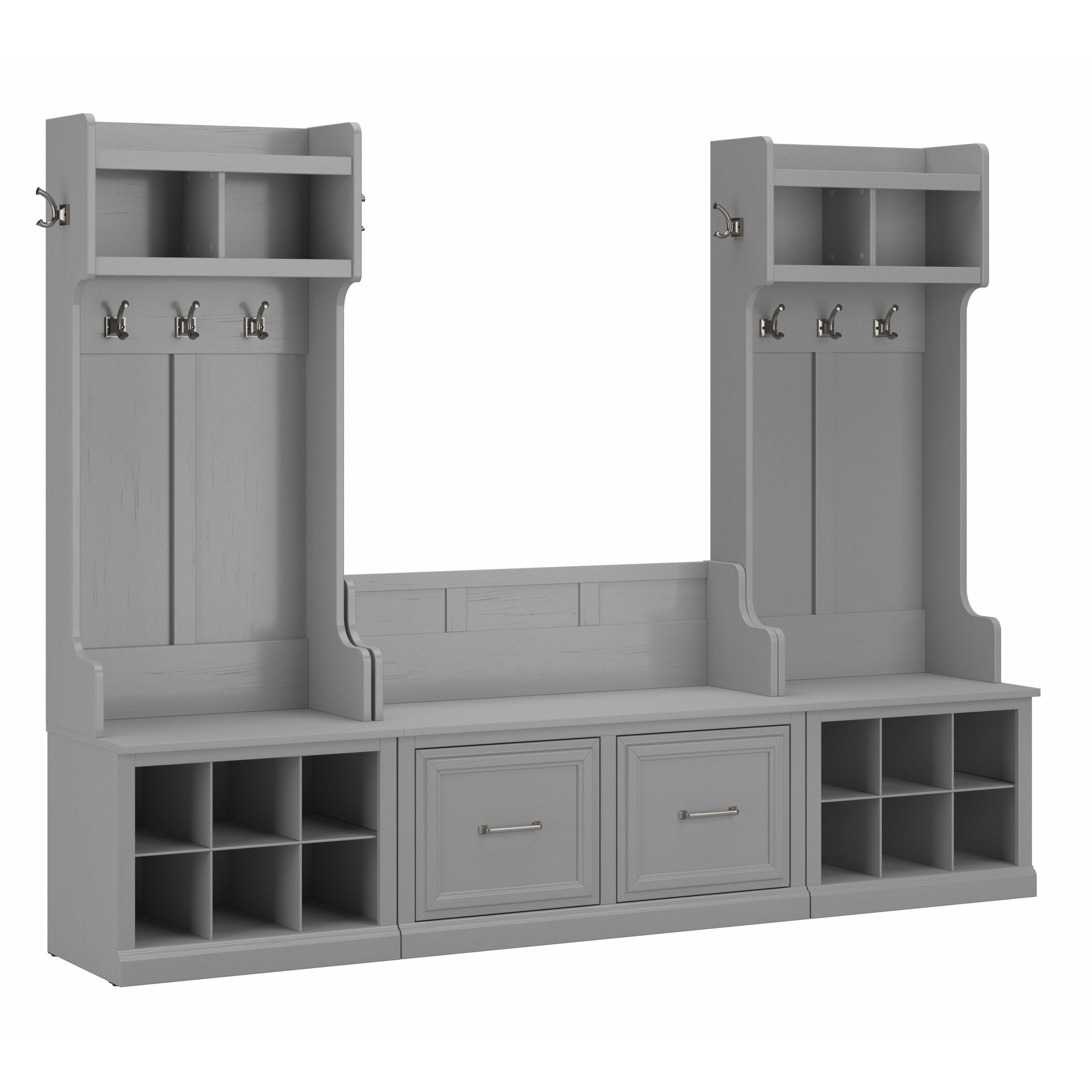 Shop Bush Furniture Woodland Entryway Storage Set with Hall Trees and Shoe Bench with Doors 02 WDL011CG #color_cape cod gray