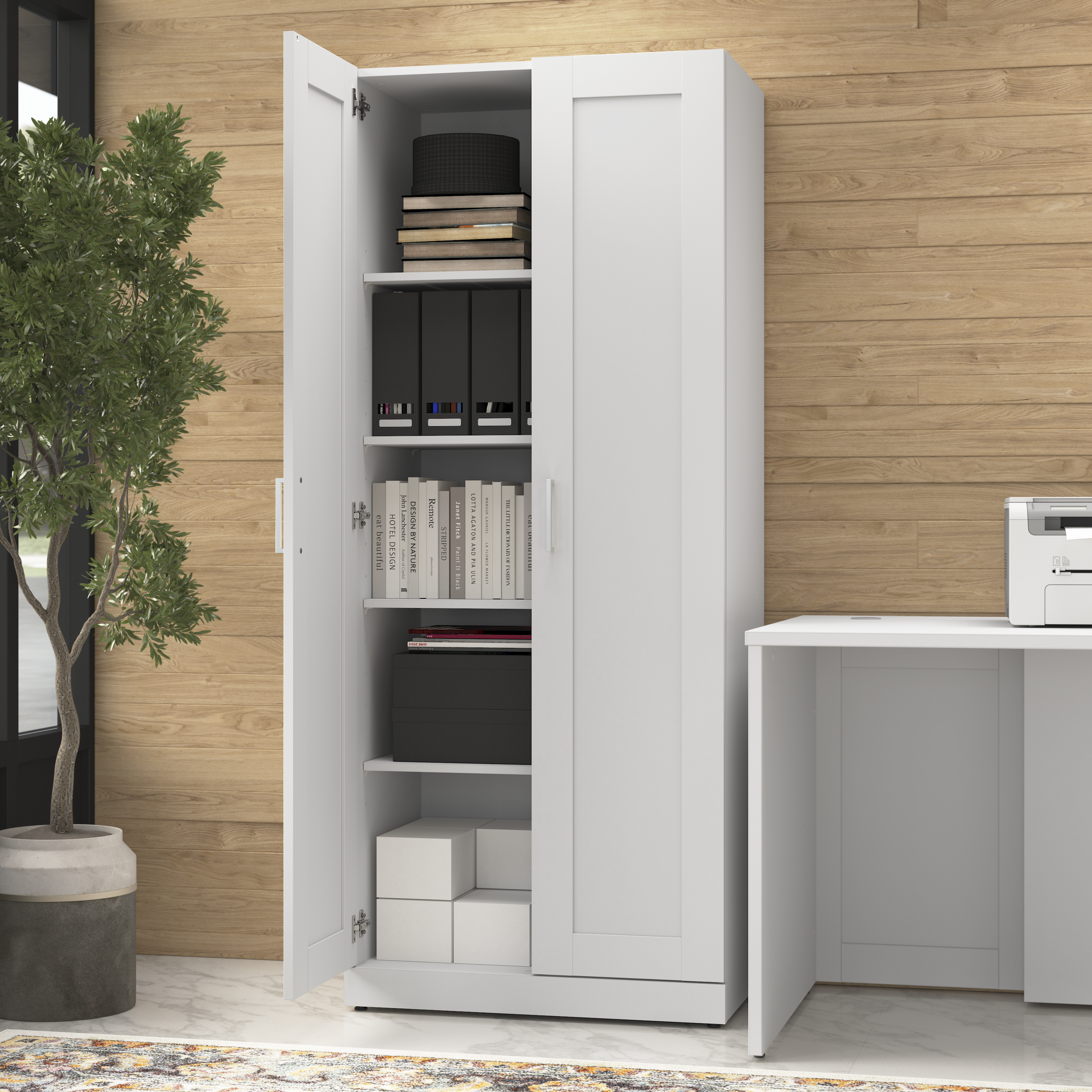 Shop Bush Business Furniture Hampton Heights 30W Tall Storage Cabinet with Doors and Shelves 03 HHS630WH-Z #color_white