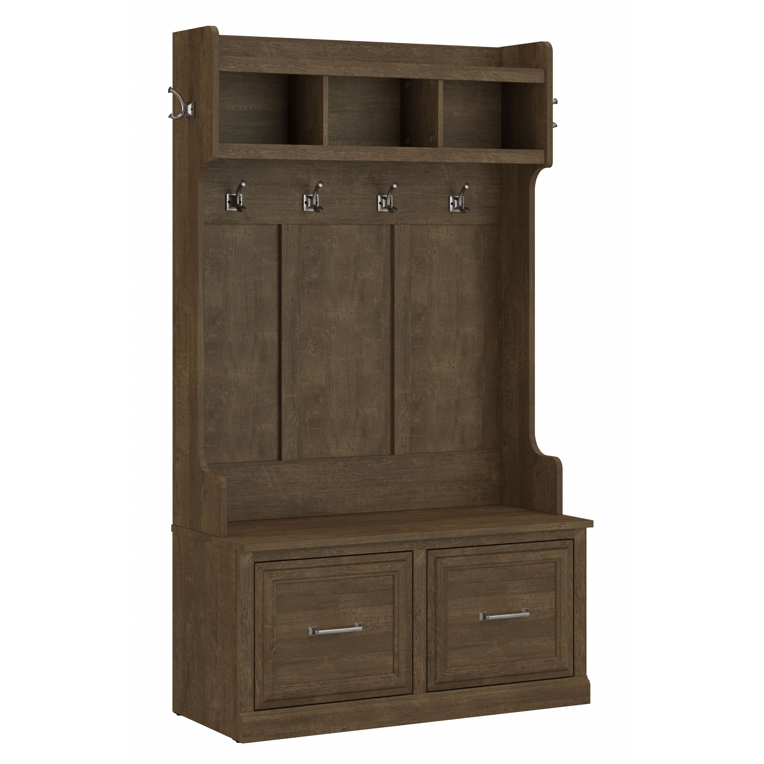 Shop Bush Furniture Woodland 40W Hall Tree and Shoe Storage Bench with Doors 02 WDL001ABR #color_ash brown