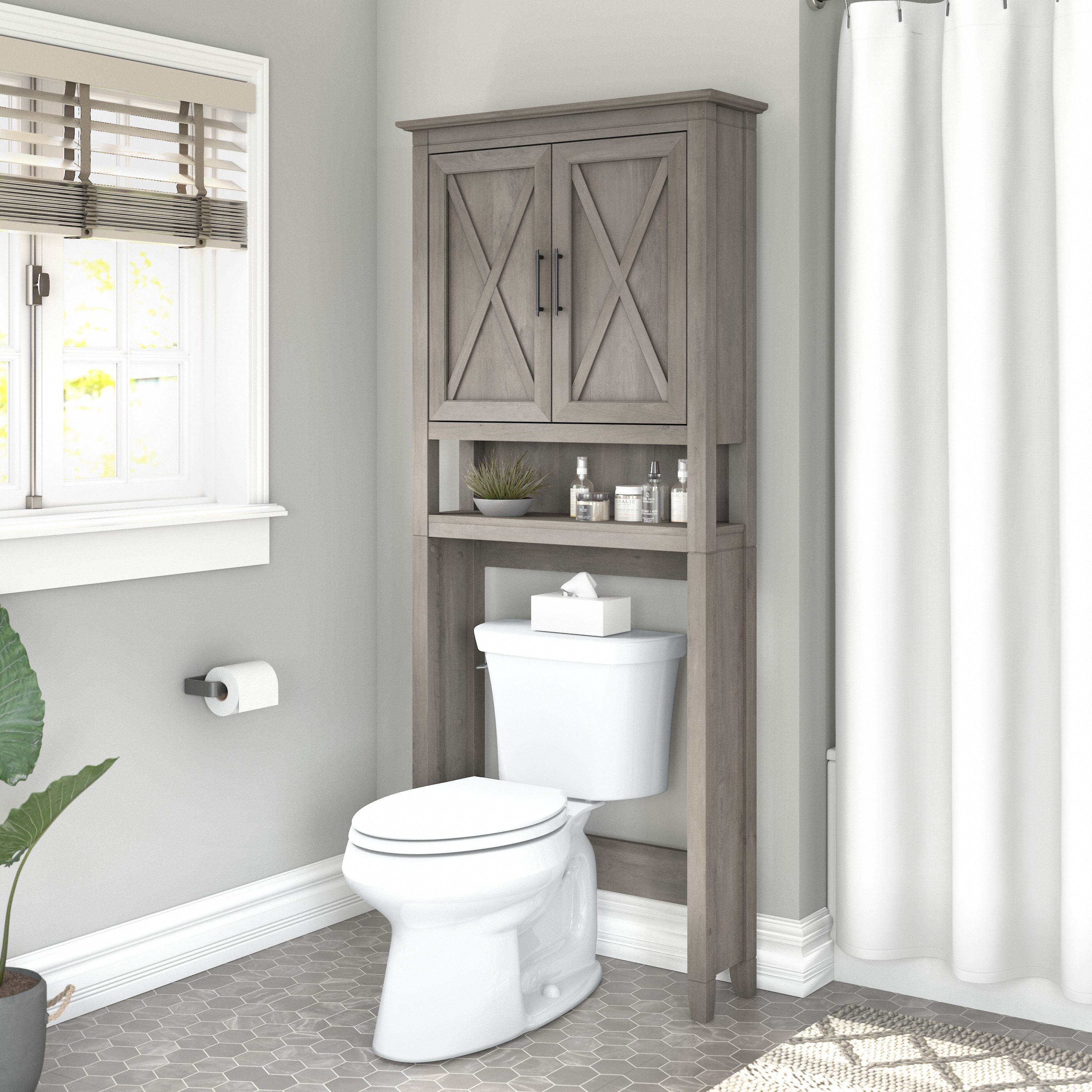 Shop Bush Furniture Key West Over The Toilet Storage Cabinet 01 KWS268DG-03 #color_driftwood gray