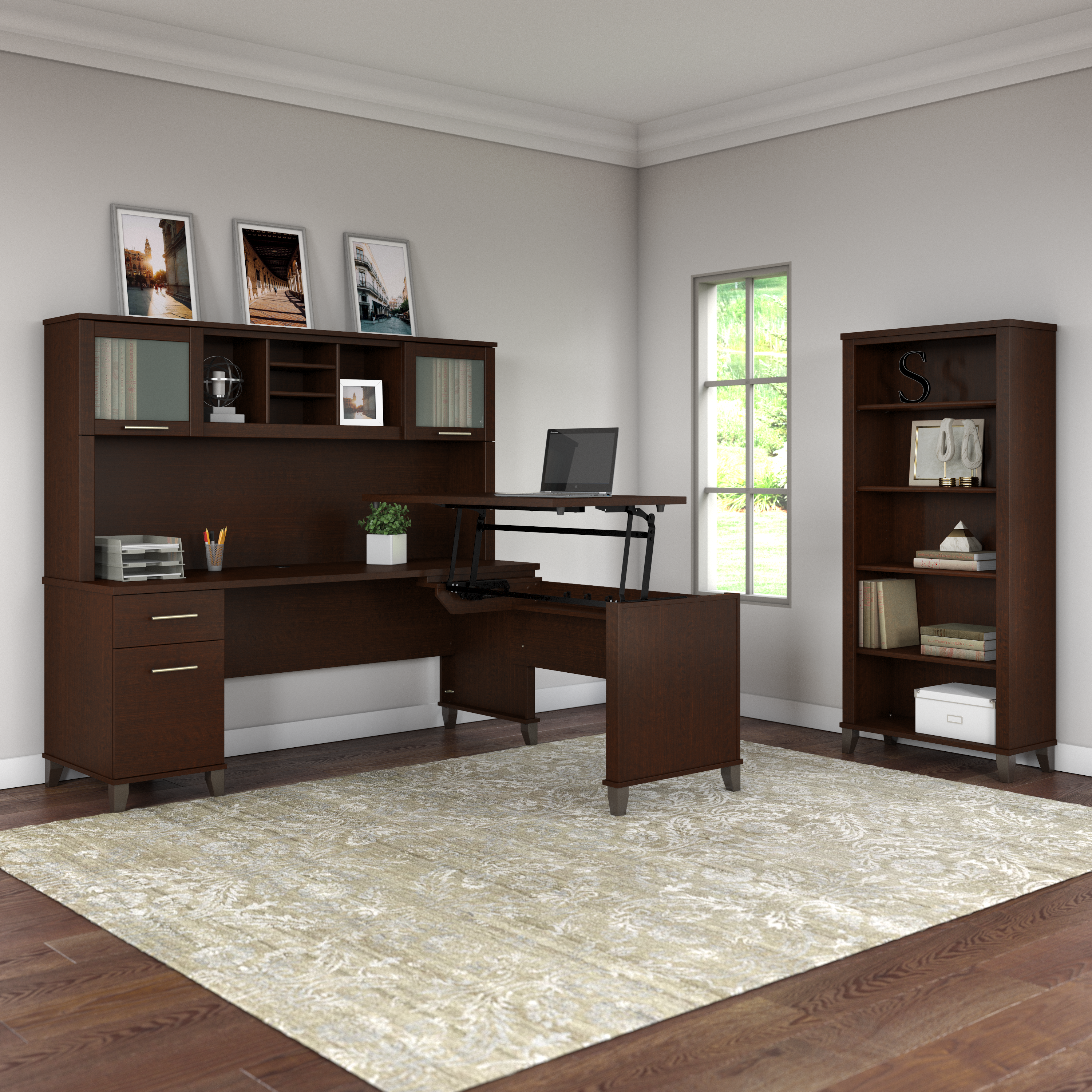 Shop Bush Furniture Somerset 72W Office Desk with Drawers 05 WC81872 #color_mocha cherry