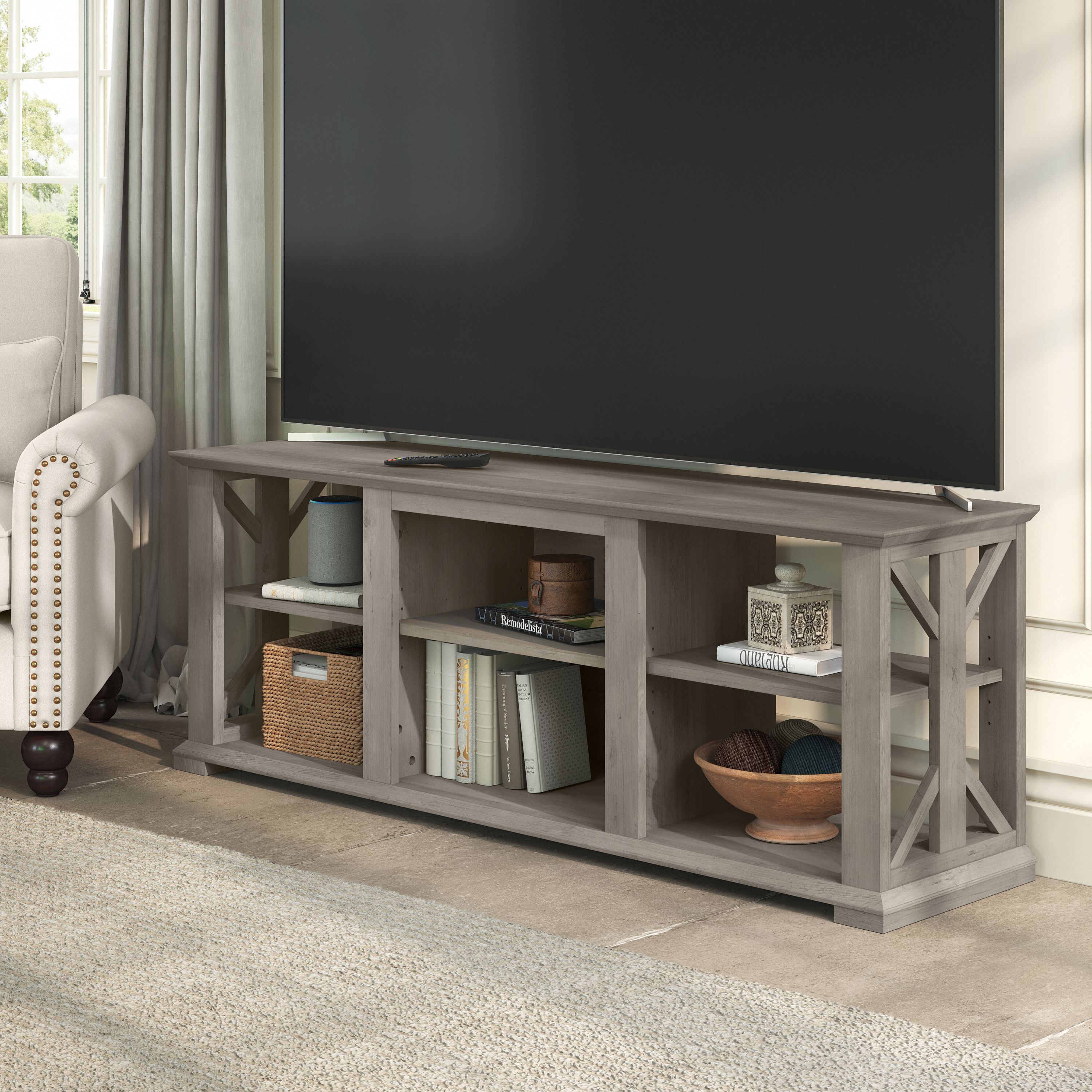 Shop Bush Furniture Homestead Farmhouse TV Stand for 70 Inch TV 01 HOV160DG-03 #color_driftwood gray