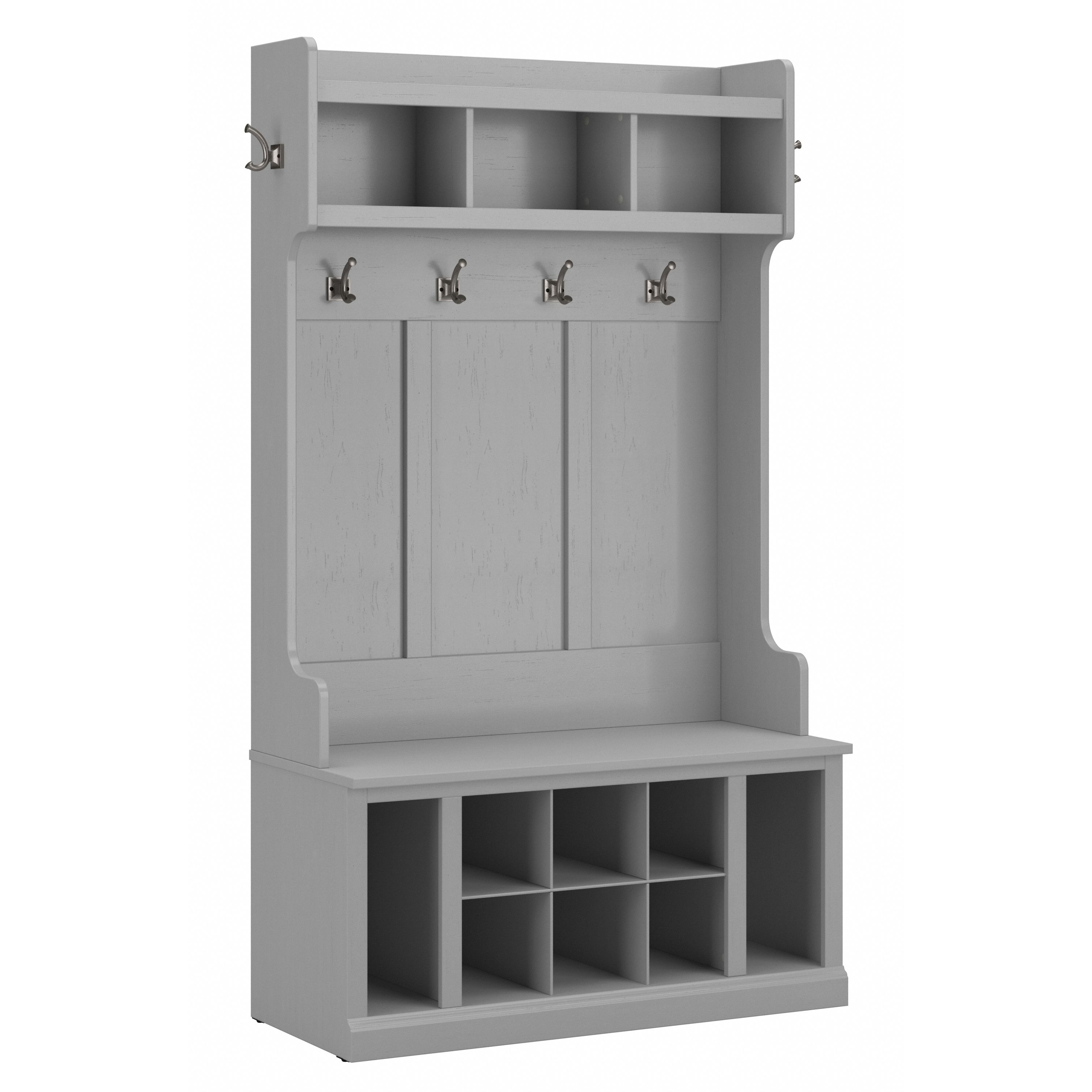 Shop Bush Furniture Woodland 40W Hall Tree and Shoe Storage Bench with Shelves 02 WDL002CG #color_cape cod gray