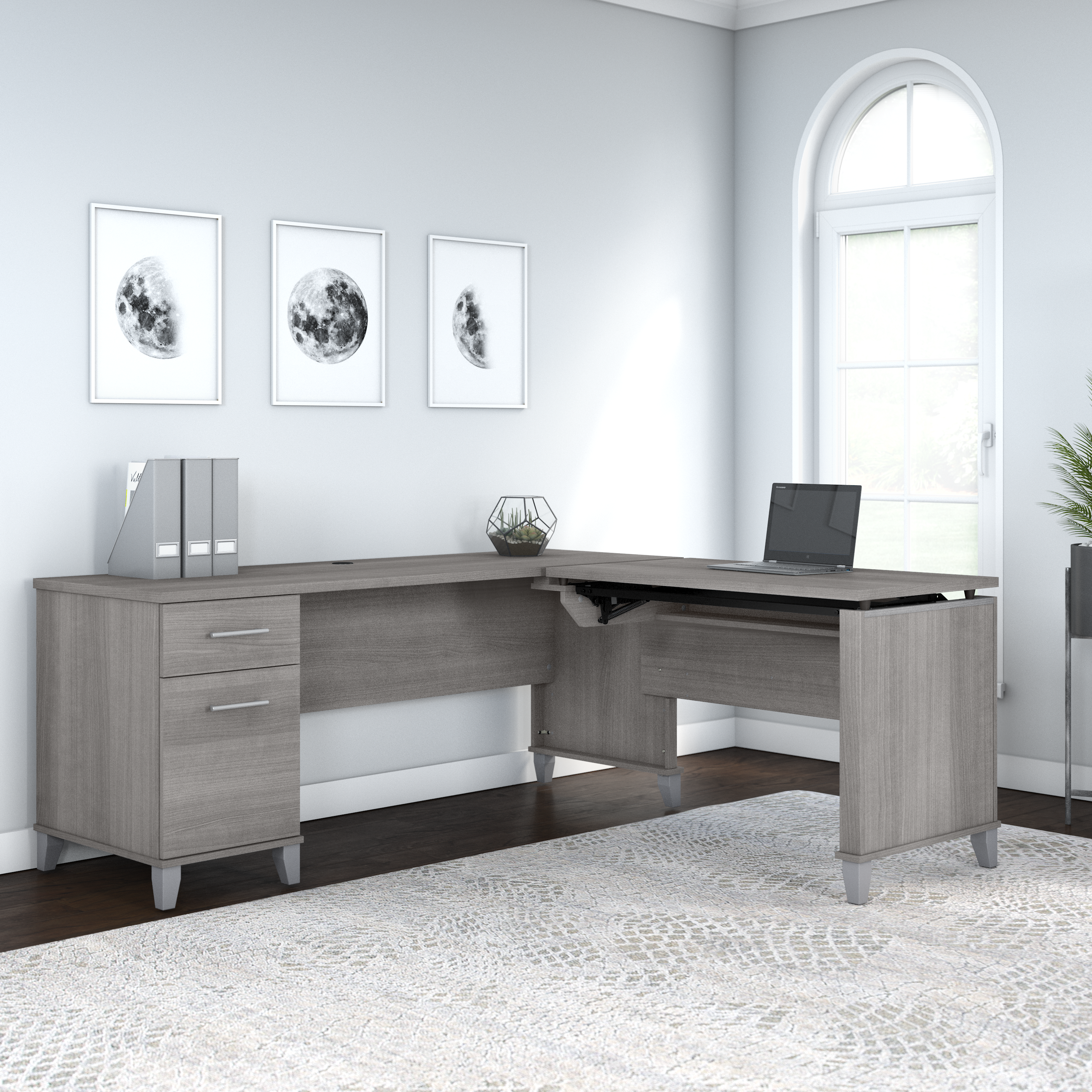 Shop Bush Furniture Somerset 72W 3 Position Sit to Stand L Shaped Desk 03 SET014PG #color_platinum gray