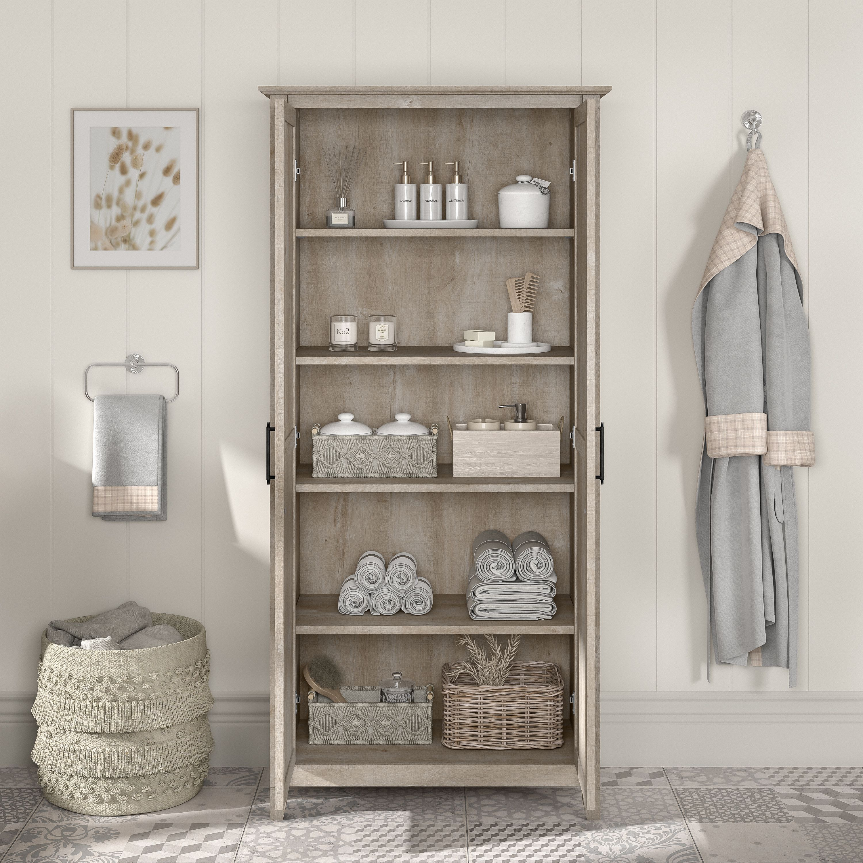 Shop Bush Furniture Key West Bathroom Storage Cabinet with Doors 06 KWS266WG-Z1 #color_washed gray