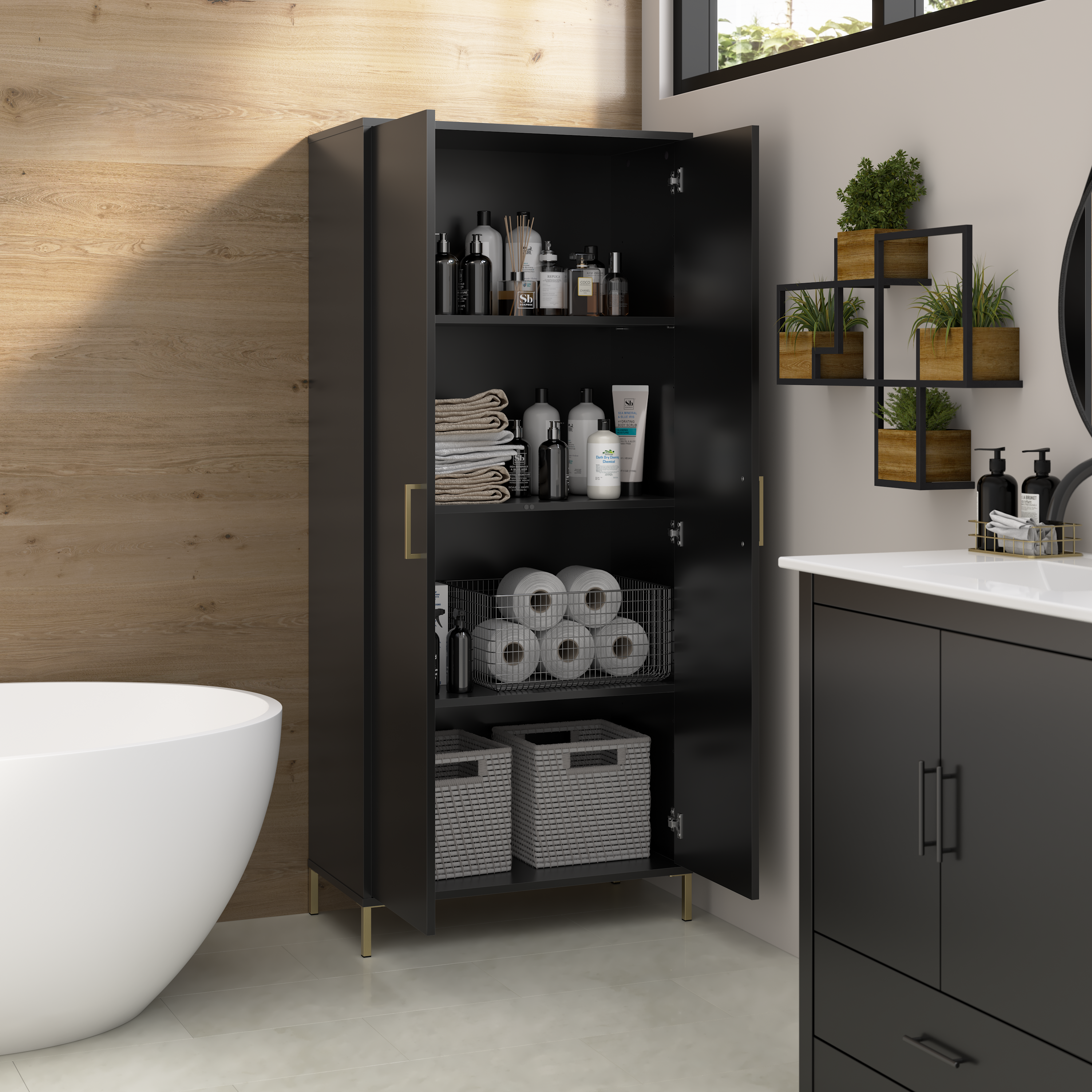 Shop Bush Furniture Soho Bathroom Storage Cabinet 06 SHS129BL-Z2 #color_black stipple