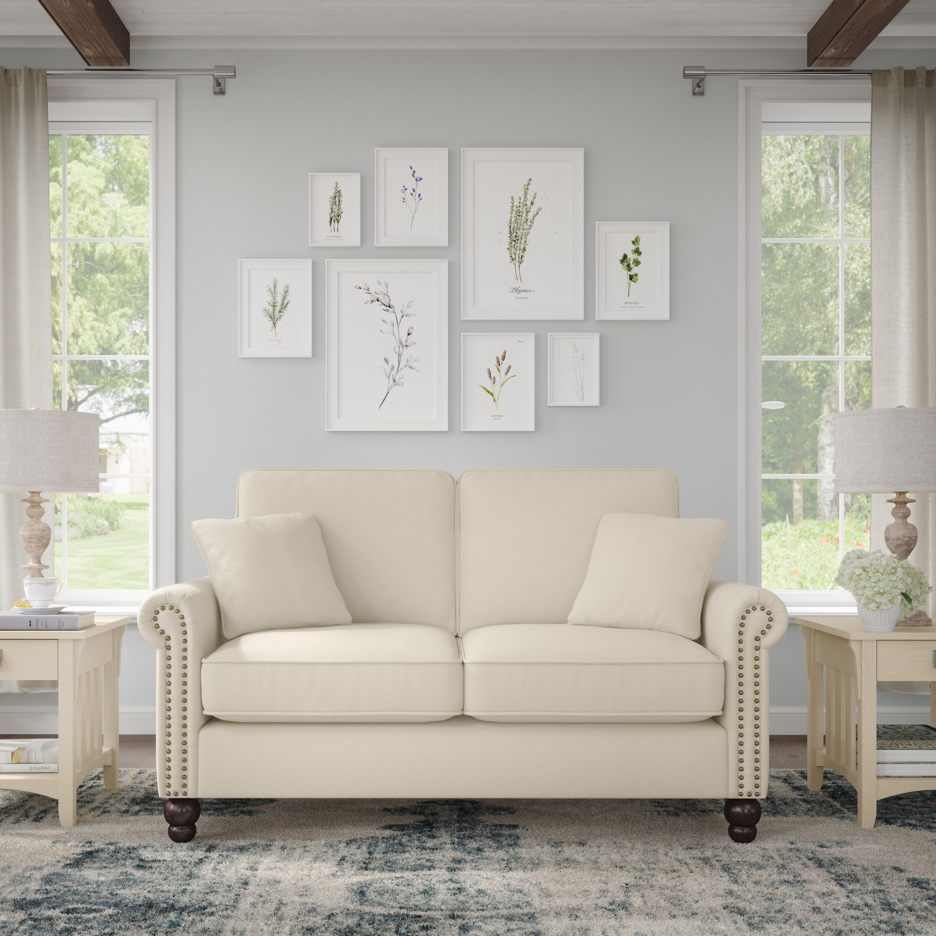 Shop Bush Furniture Coventry 61W Loveseat 01 CVJ61BCRH-03K #color_cream herringbone fabric