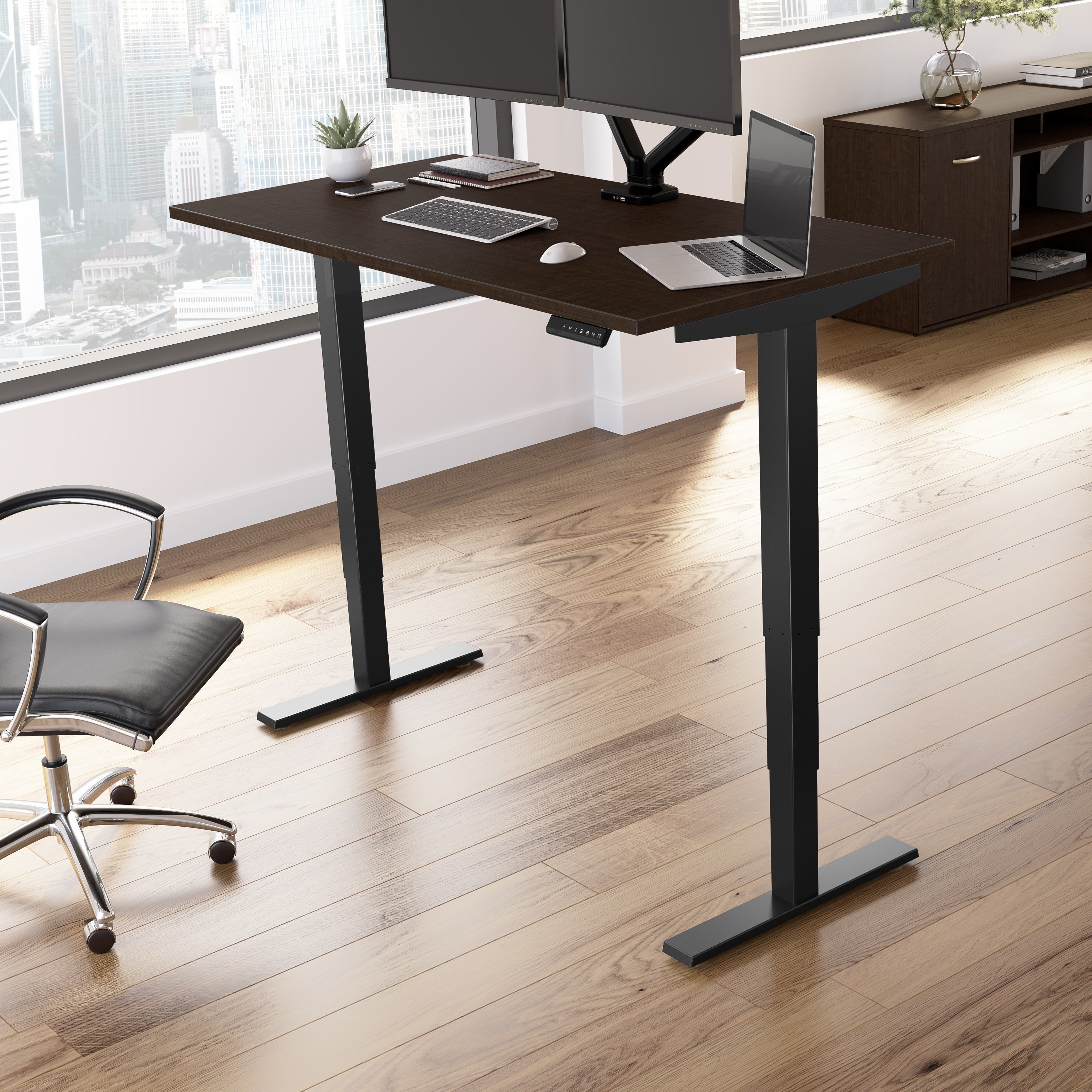 Shop Move 40 Series by Bush Business Furniture 60W x 30D Electric Height Adjustable Standing Desk 01 M4S6030MRBK #color_mocha cherry/black powder coat