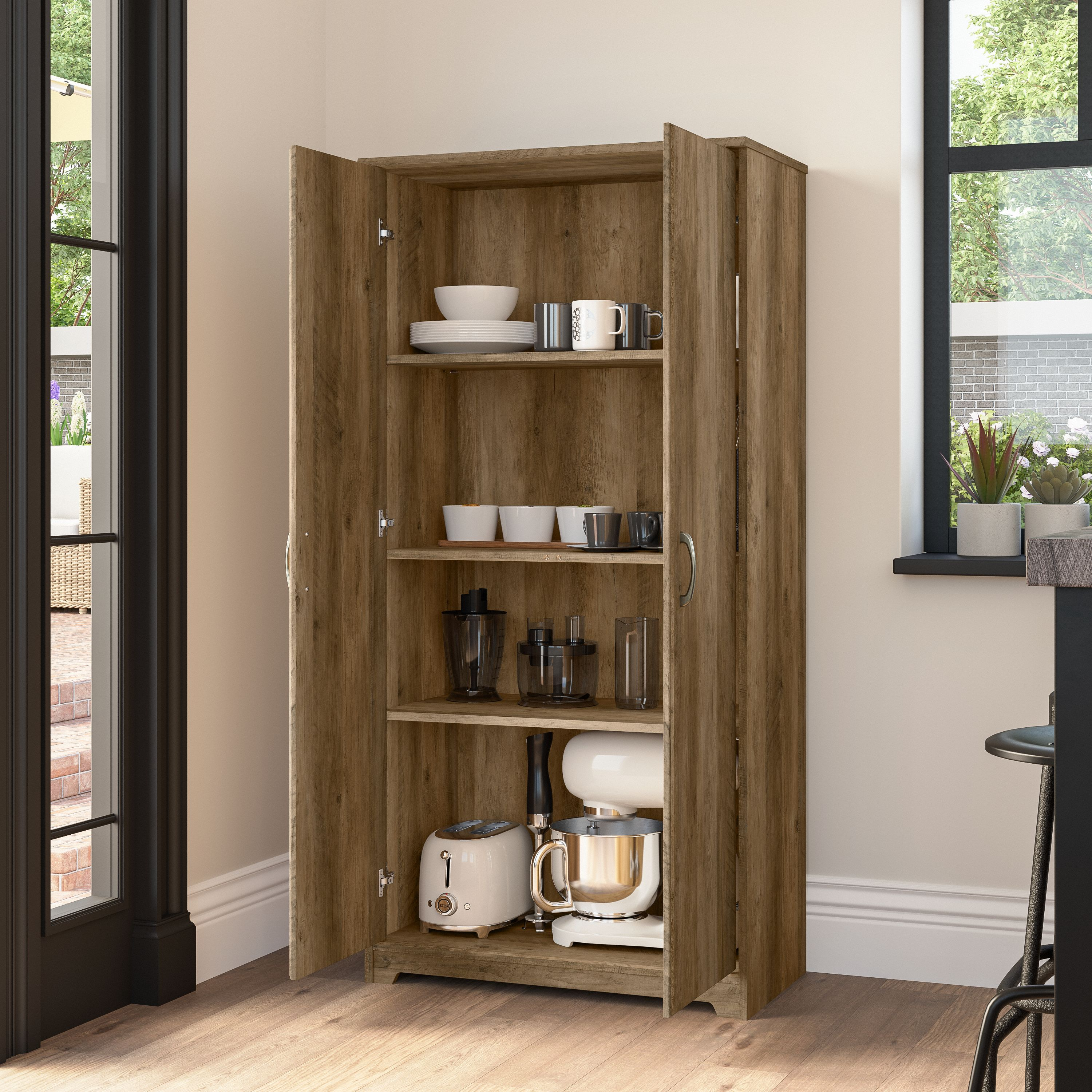 Shop Bush Furniture Cabot Tall Kitchen Pantry Cabinet with Doors 03 WC31599-Z #color_reclaimed pine