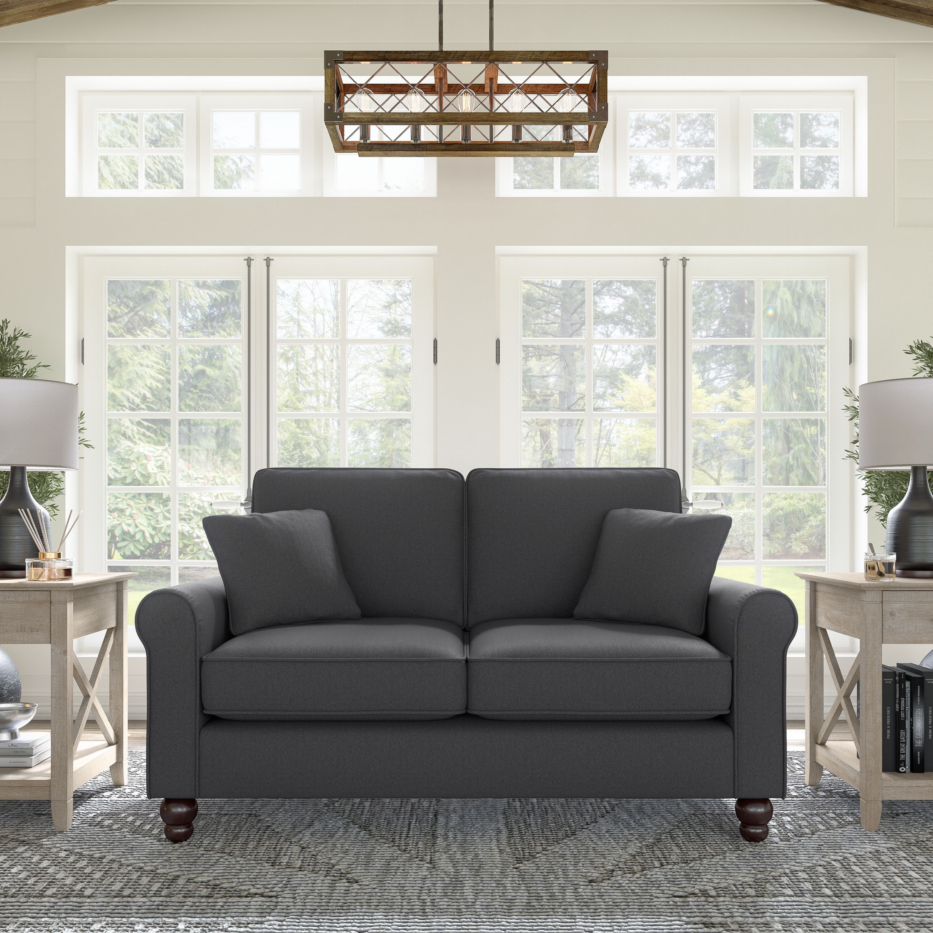 Shop Bush Furniture Hudson 61W Loveseat 01 HDJ61BCGH-03K #color_charcoal gray herringbone fabr