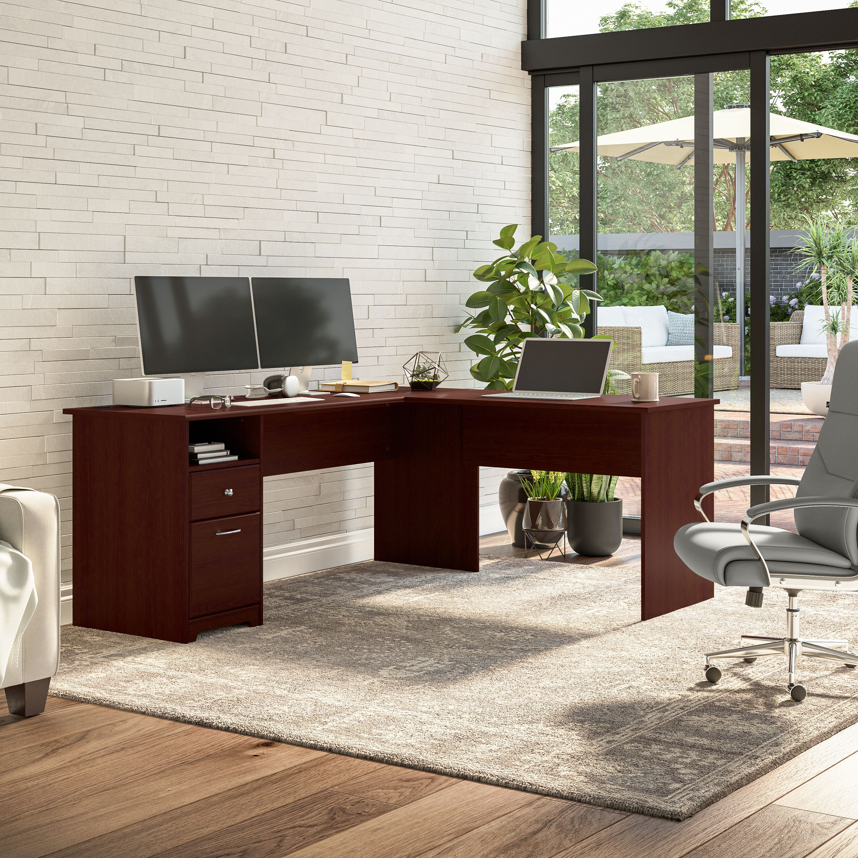 Shop Bush Furniture Cabot 72W L Shaped Computer Desk with Drawers 01 CAB051HVC #color_harvest cherry