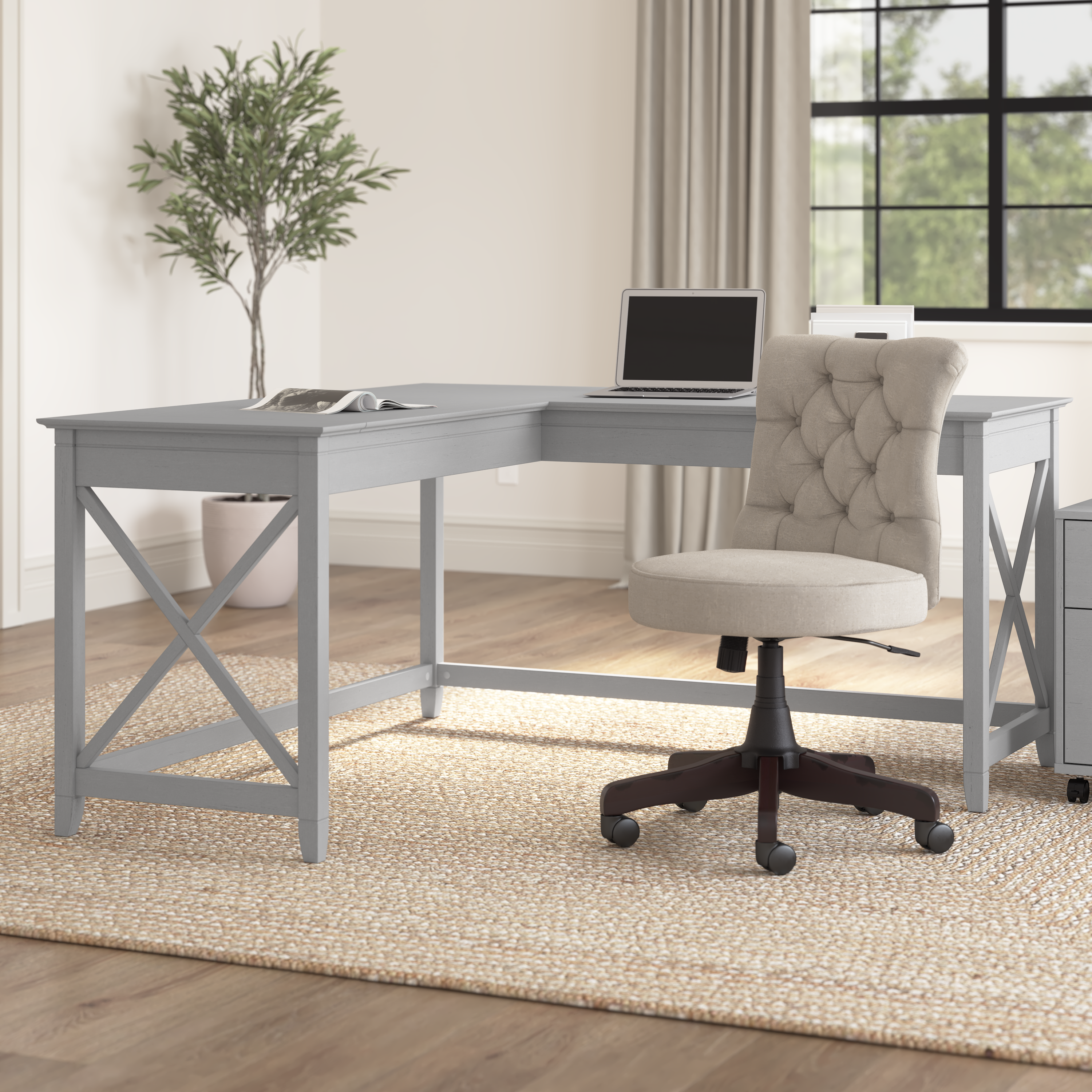 Shop Bush Furniture Key West 60W L Shaped Desk 01 KWD160CG-03 #color_cape cod gray