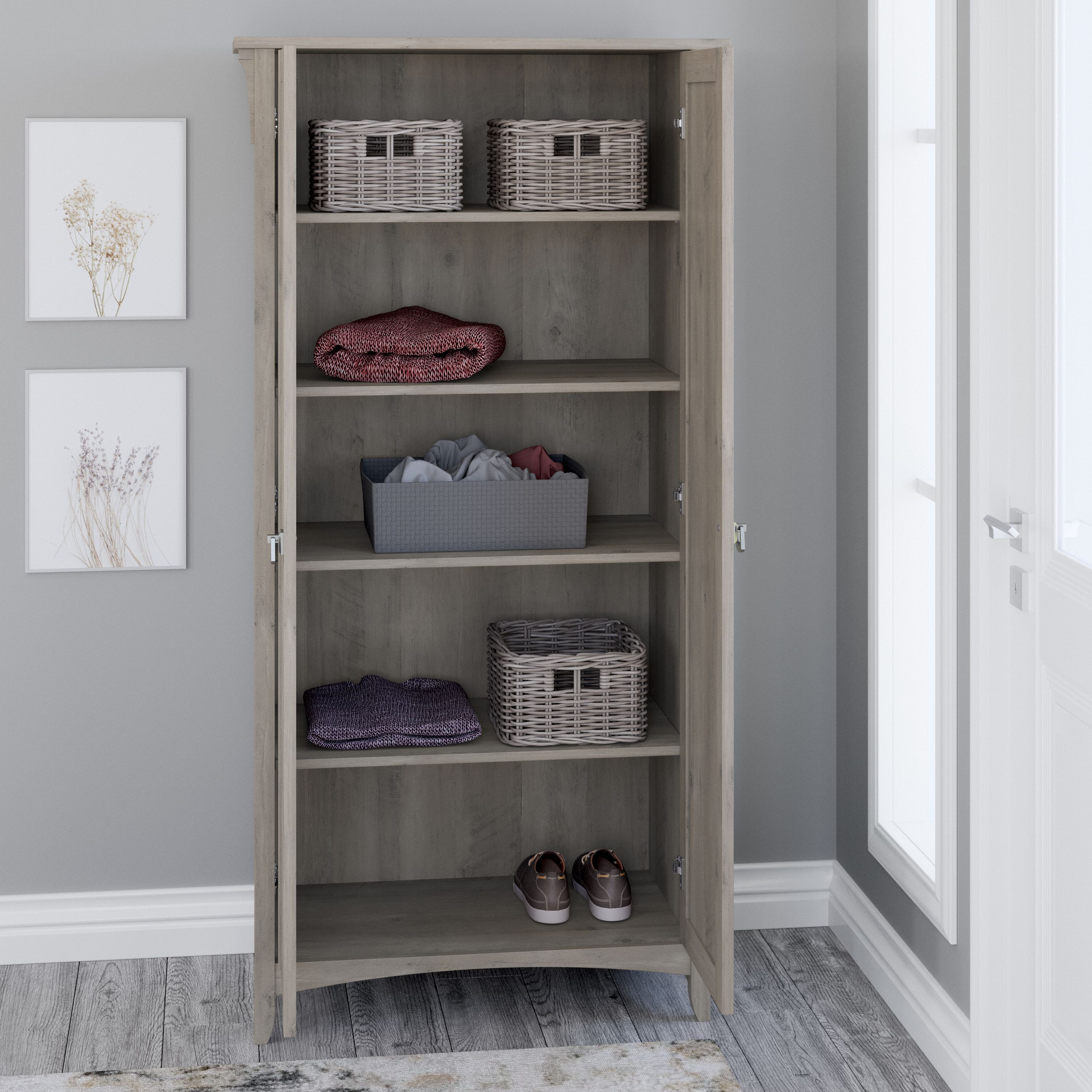 Shop Bush Furniture Salinas Tall Storage Cabinet with Doors 03 SAS332DG-03 #color_driftwood gray