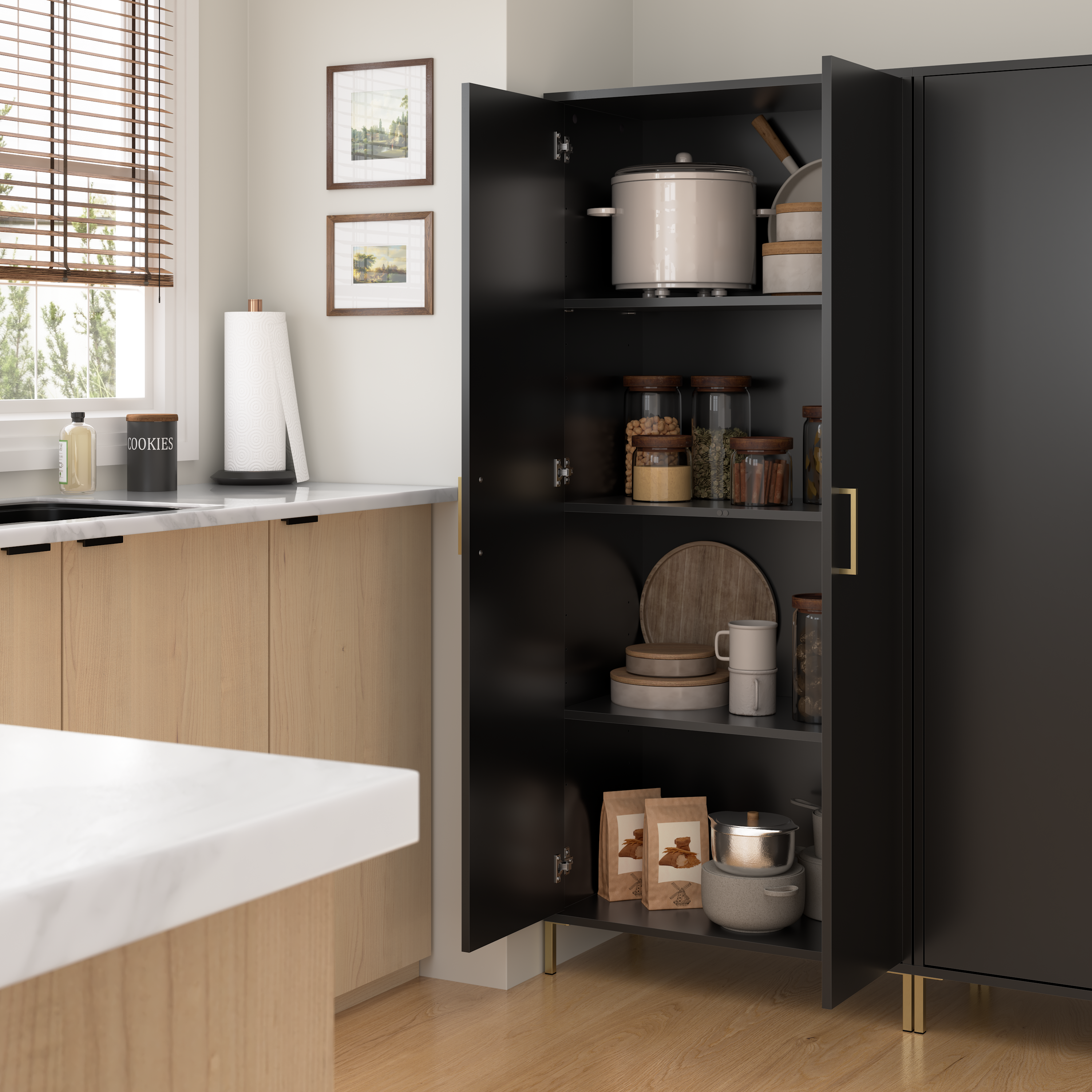 Shop Bush Furniture Soho Kitchen Pantry Cabinet 06 SHS129BL-Z1 #color_black stipple