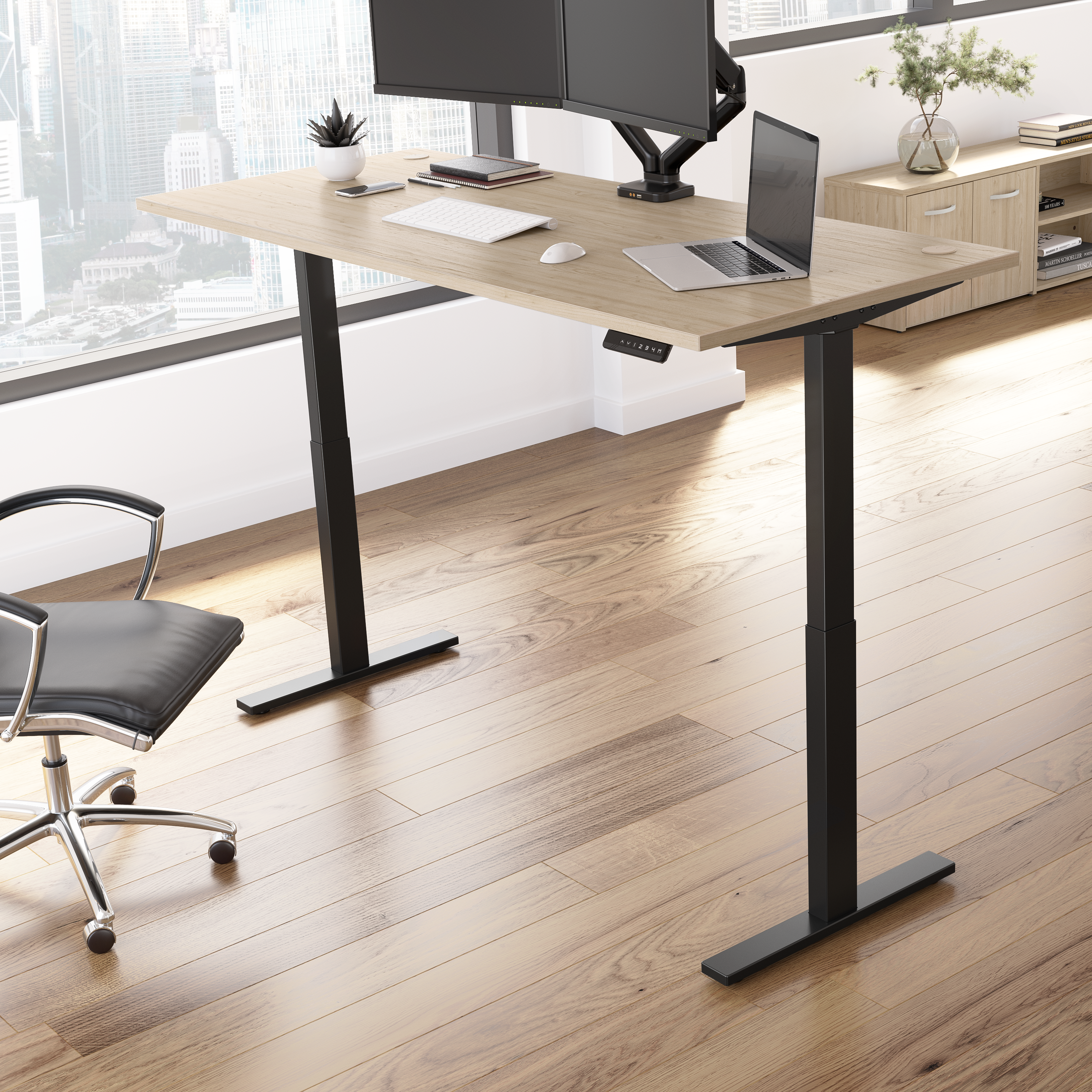 Shop Move 60 Series by Bush Business Furniture 72W x 30D Electric Height Adjustable Standing Desk 01 M6S7230NEBK #color_natural elm/black powder coat