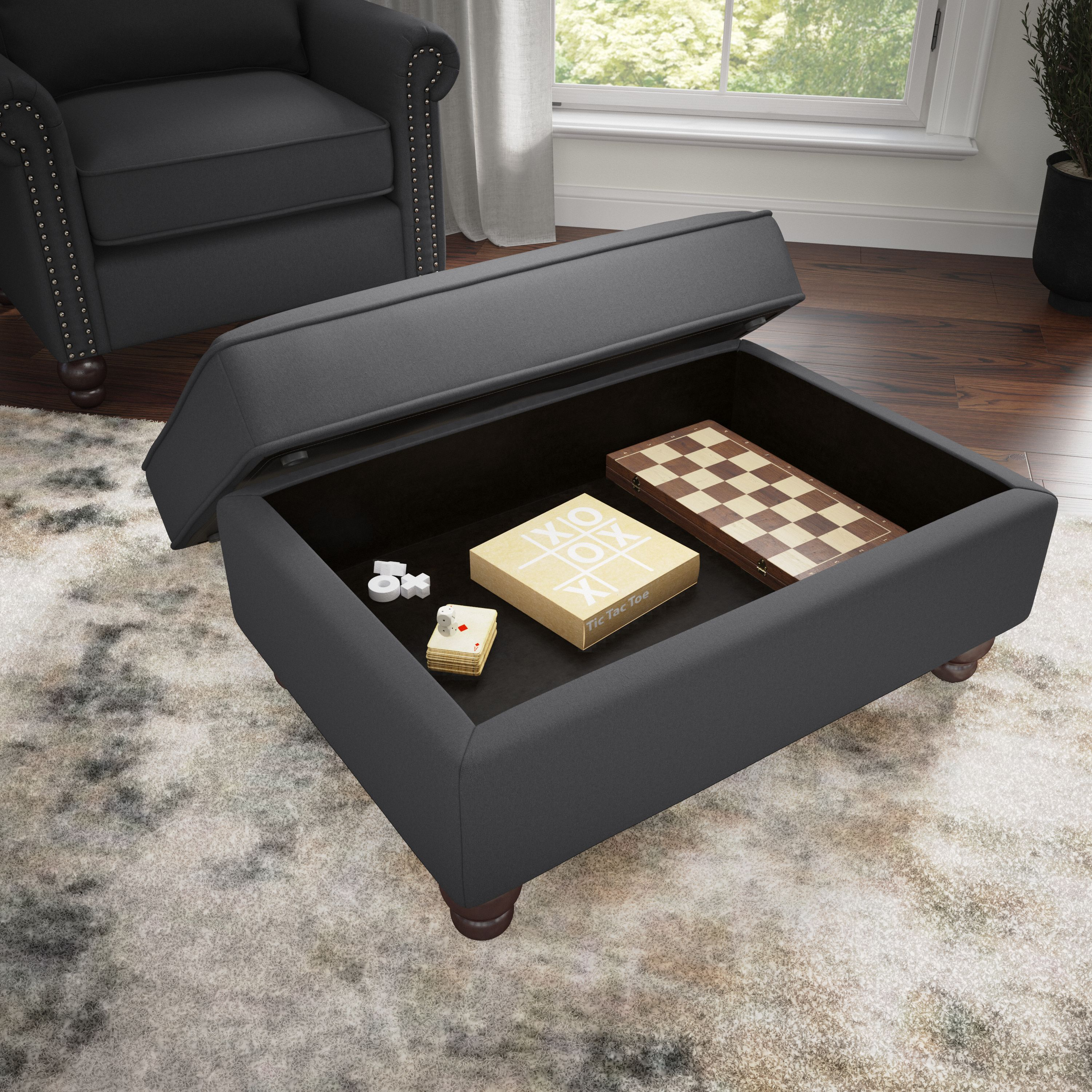 Shop Bush Furniture Coventry Storage Ottoman 03 CVO34BCGH-Z #color_charcoal gray herringbone fabr