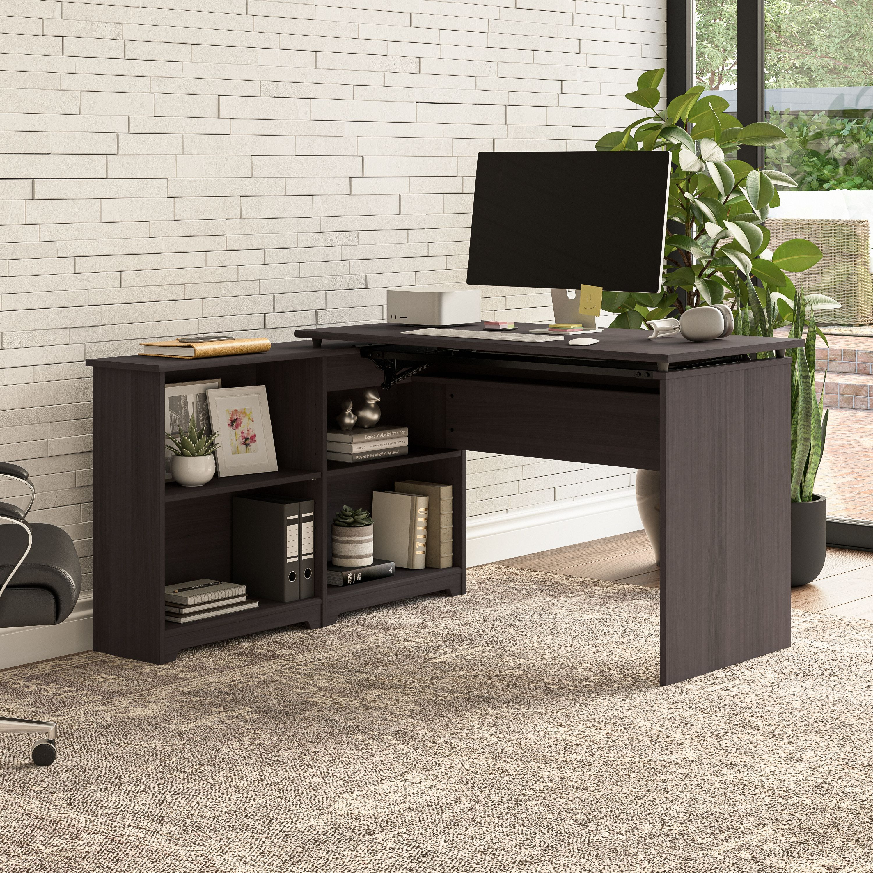 Shop Bush Furniture Cabot 52W 3 Position Sit to Stand Corner Desk with Shelves 03 WC31716 #color_heather gray