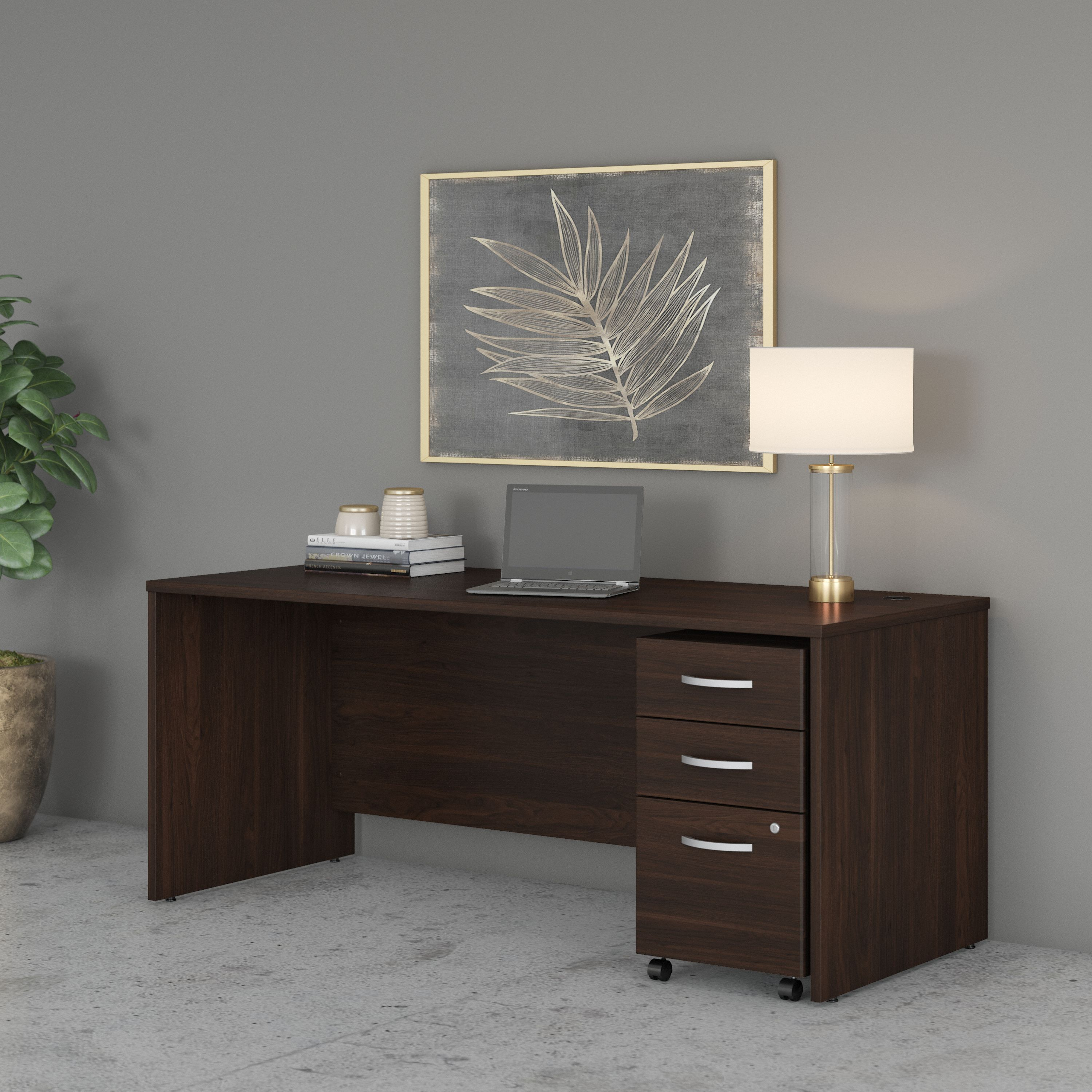 Shop Bush Business Furniture Studio C 72W x 30D Office Desk with Mobile File Cabinet 01 STC013BWSU #color_black walnut