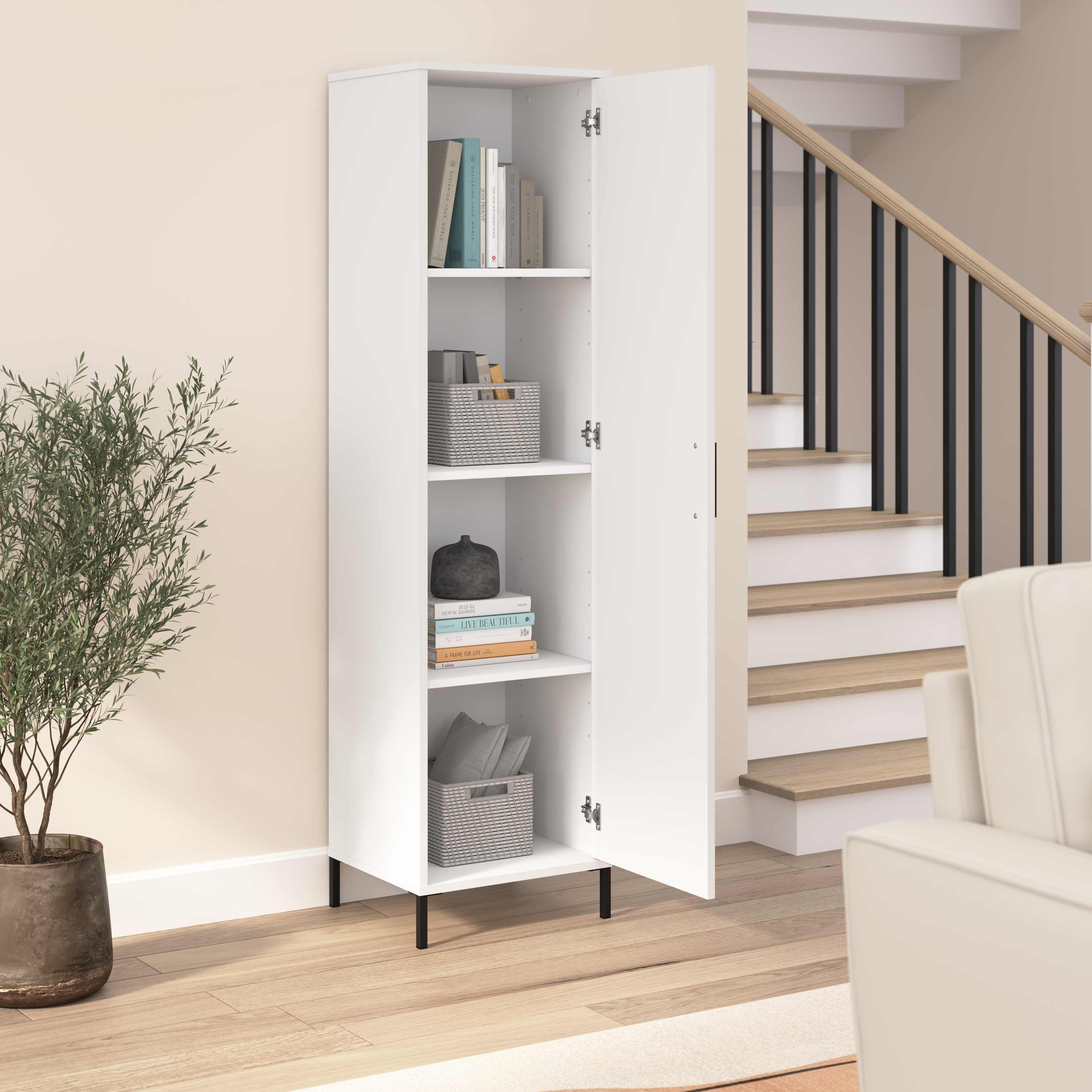 Shop Bush Furniture Essence Narrow Storage Cabinet with Door 03 ESS117WH #color_white