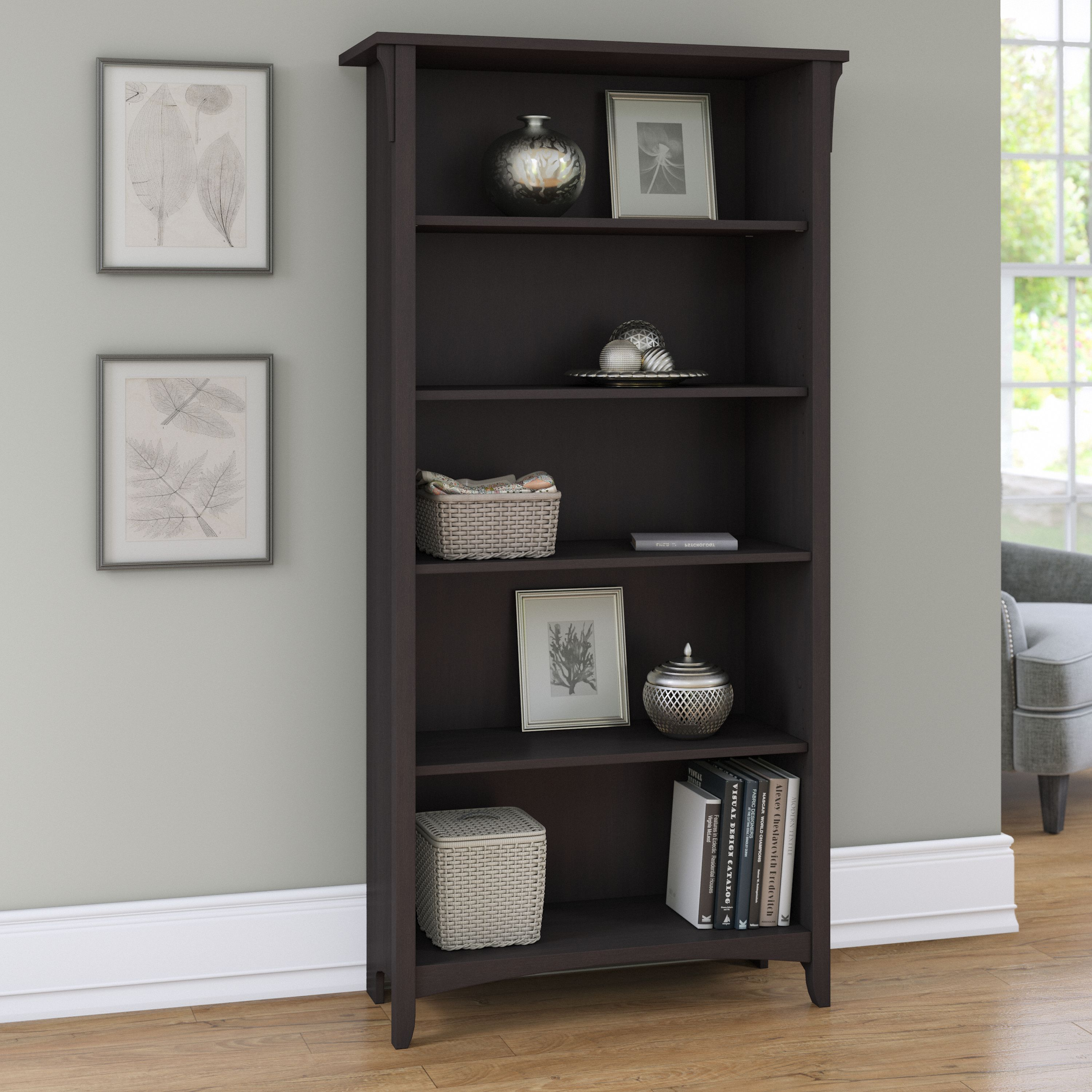 Shop Bush Furniture Salinas Tall 5 Shelf Bookcase 01 SAB132VB-03 #color_vintage black