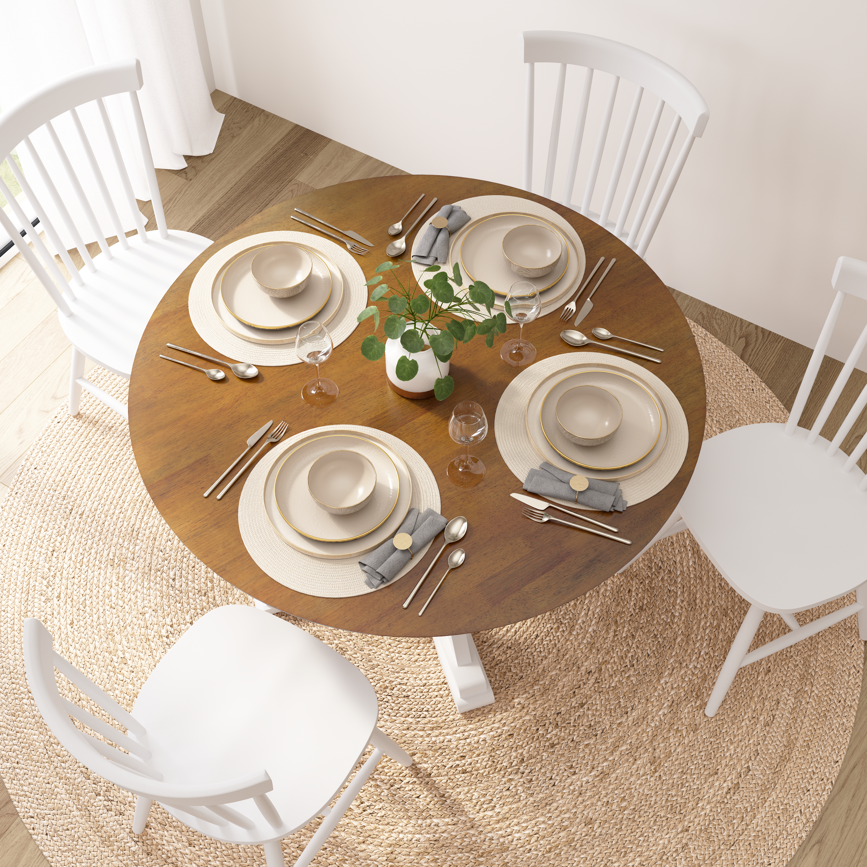 Shop Bush Furniture West End 45W Round Trestle Dining Table 05 WET01BMW-03 #color_burnished medium brown/white paint