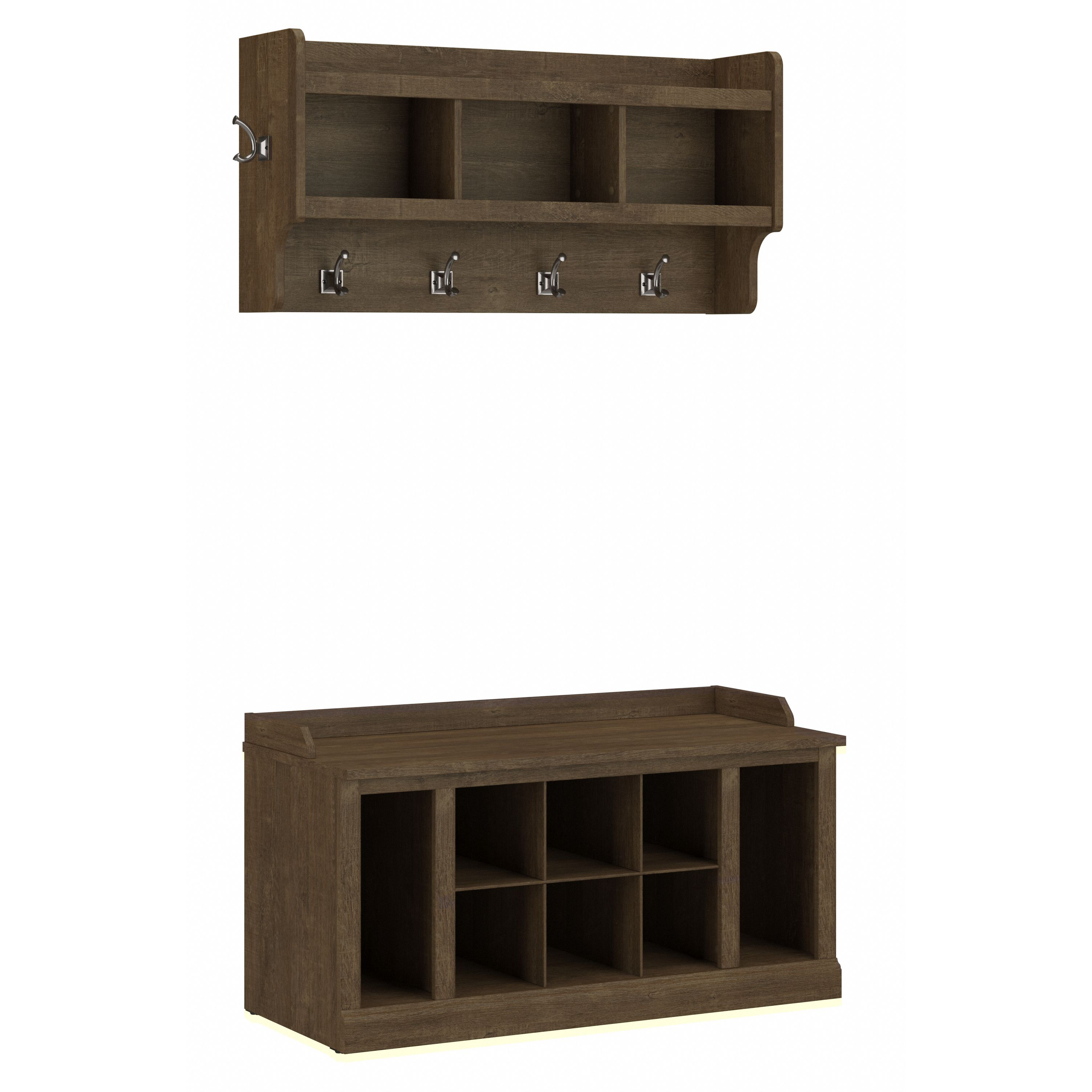 Shop Bush Furniture Woodland 40W Shoe Storage Bench with Shelves and Wall Mounted Coat Rack 02 WDL004ABR #color_ash brown