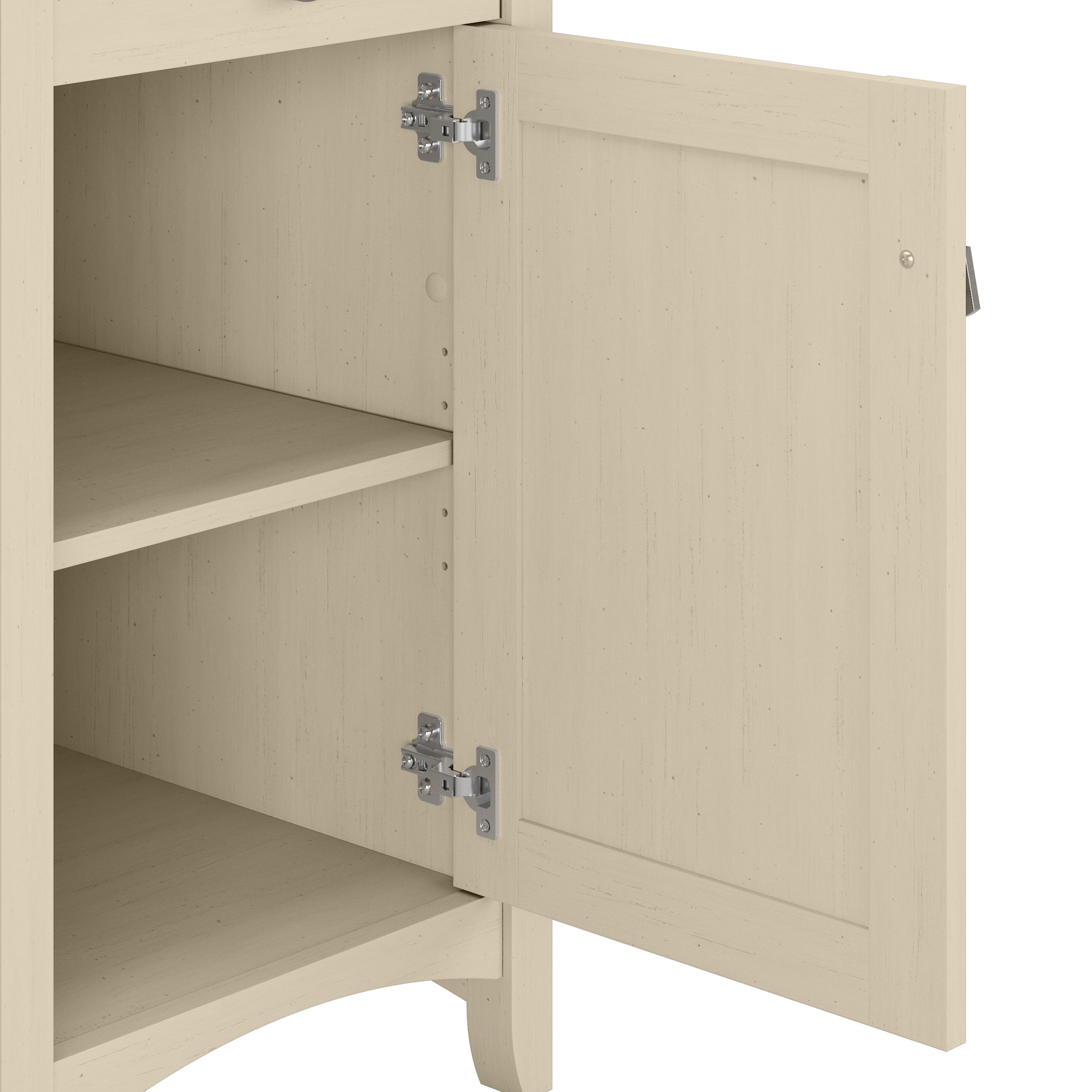 Shop Bush Furniture Salinas 55W Corner Desk with Lateral File Cabinet and 5 Shelf Bookcase 07 SAL013AW #color_antique white