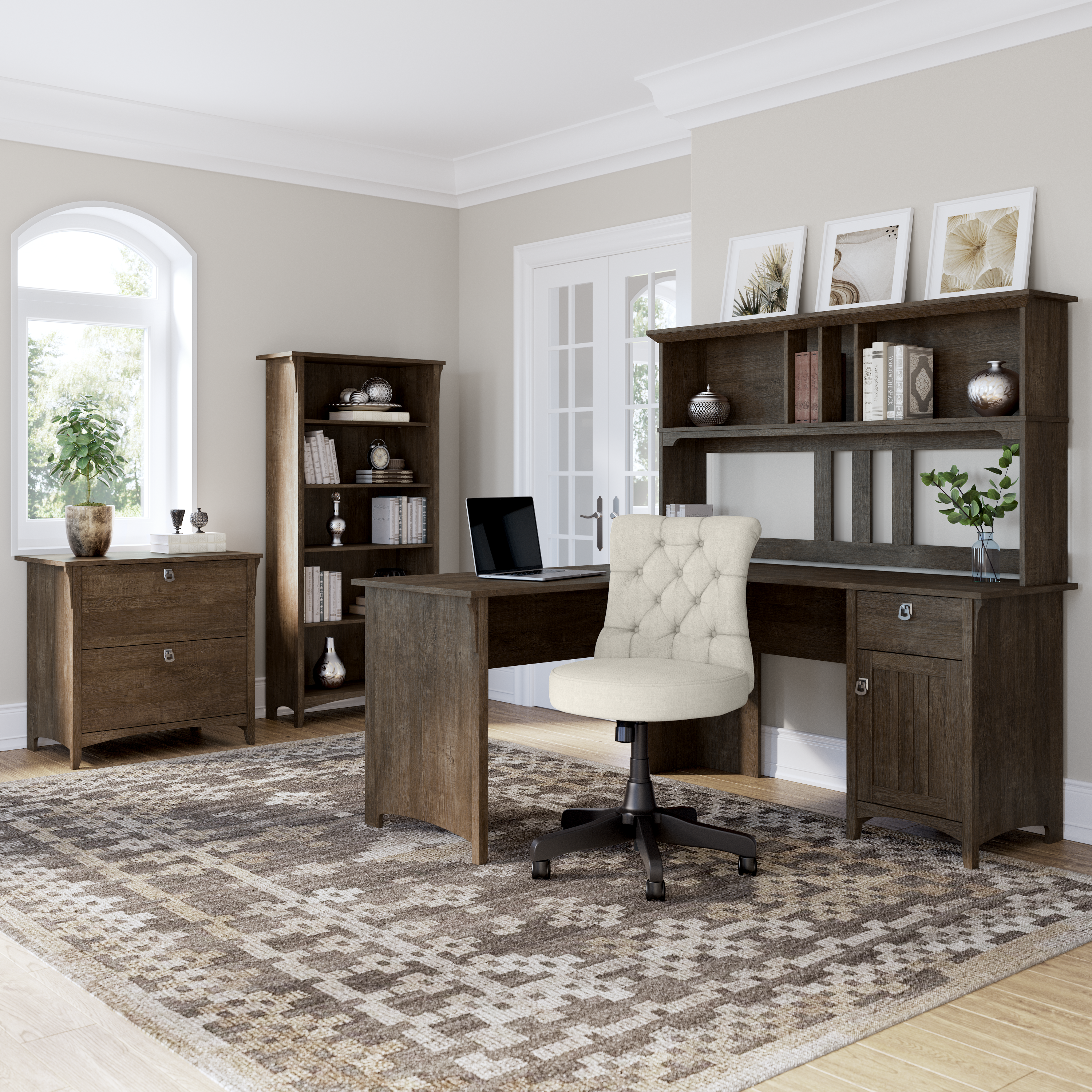 Shop Bush Furniture Salinas 60W Hutch for L Shaped Desk 05 SAH160ABR-03 #color_ash brown