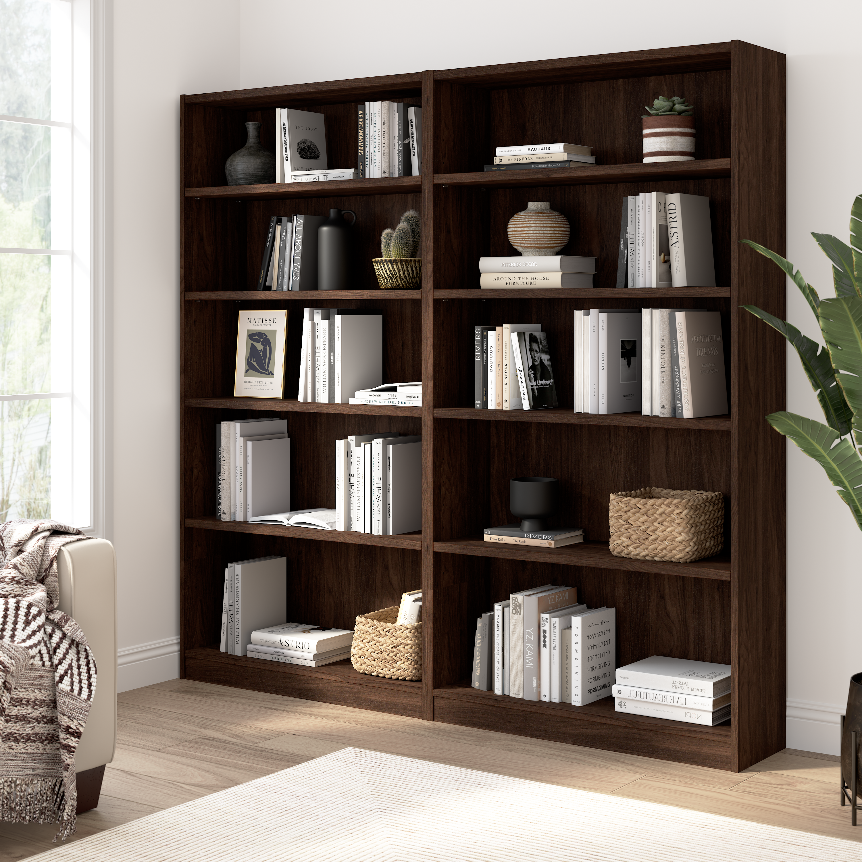 Shop Bush Furniture Universal Tall 5 Shelf Bookcase 05 WL12453 #color_black walnut