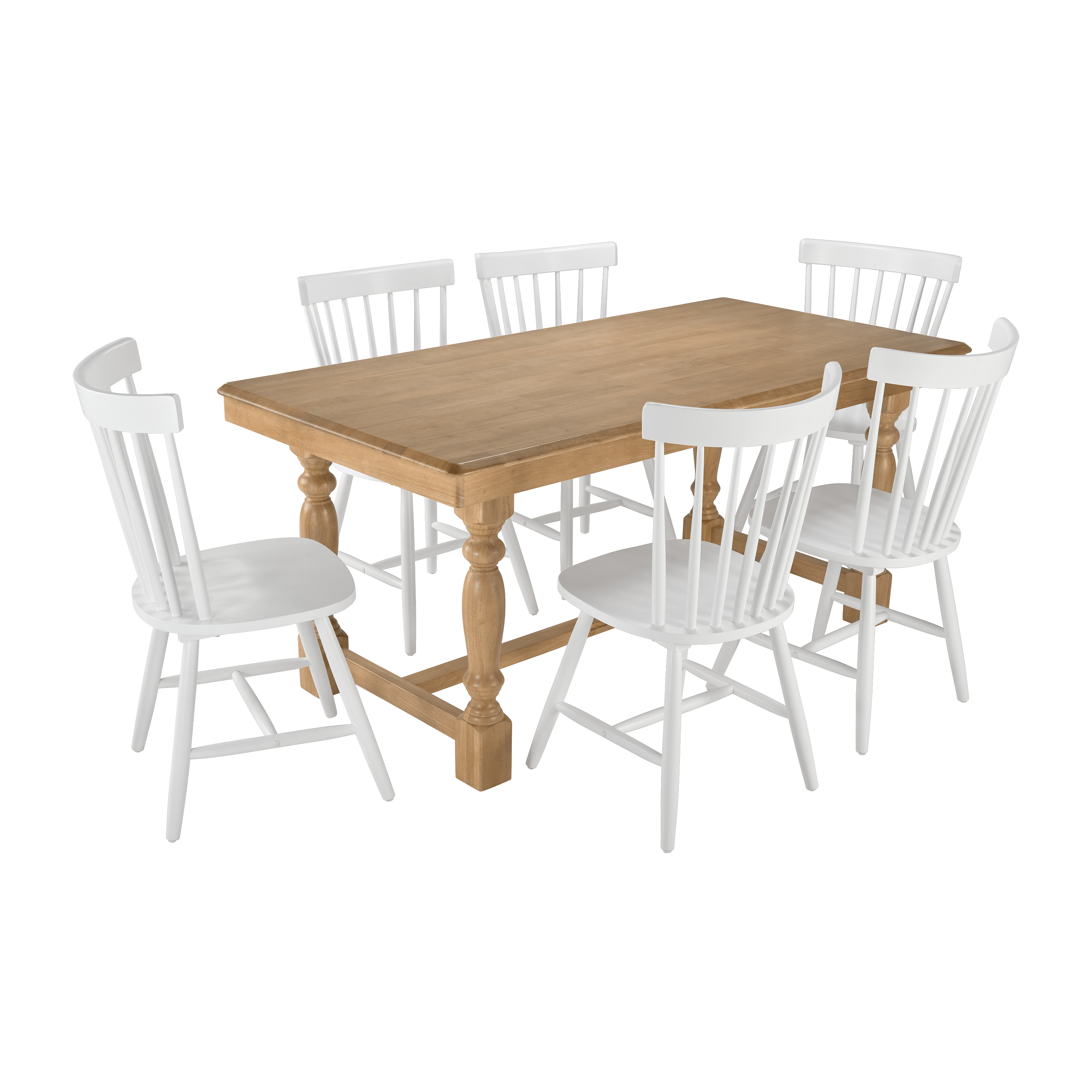 Shop Bush Furniture Sterling 67W Squire Trestle Dining Table with 6 High Back Spindle Dining Chairs 02 STL003NHS #color_natural honey brown/white paint