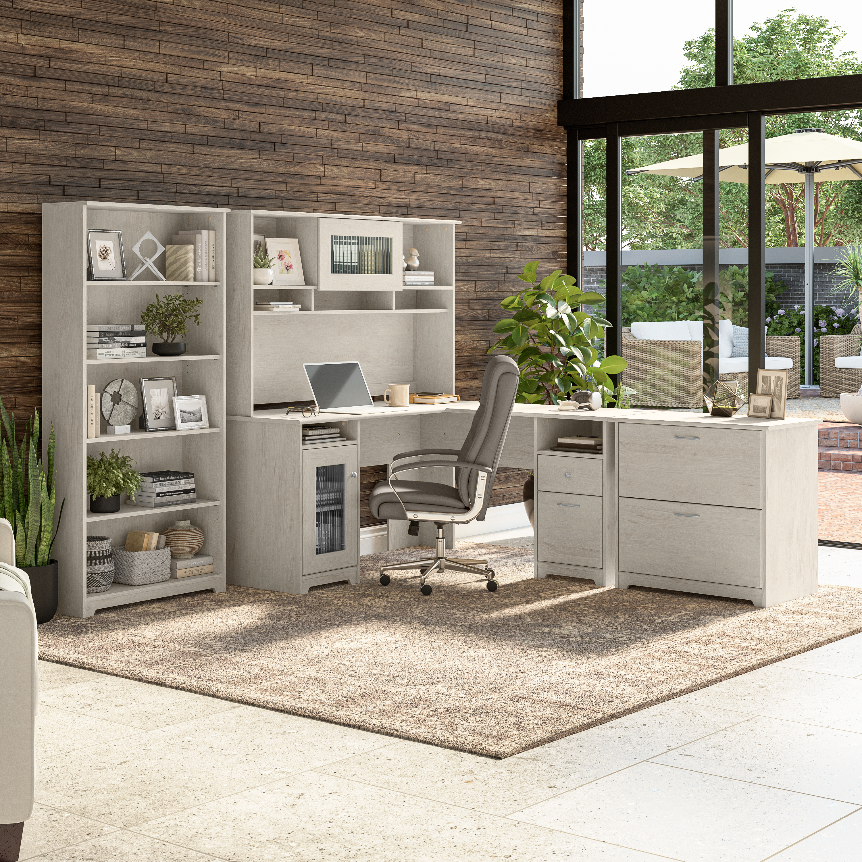 Shop Bush Furniture Cabot 60W L Shaped Computer Desk with Storage 05 WC31130K #color_linen white oak