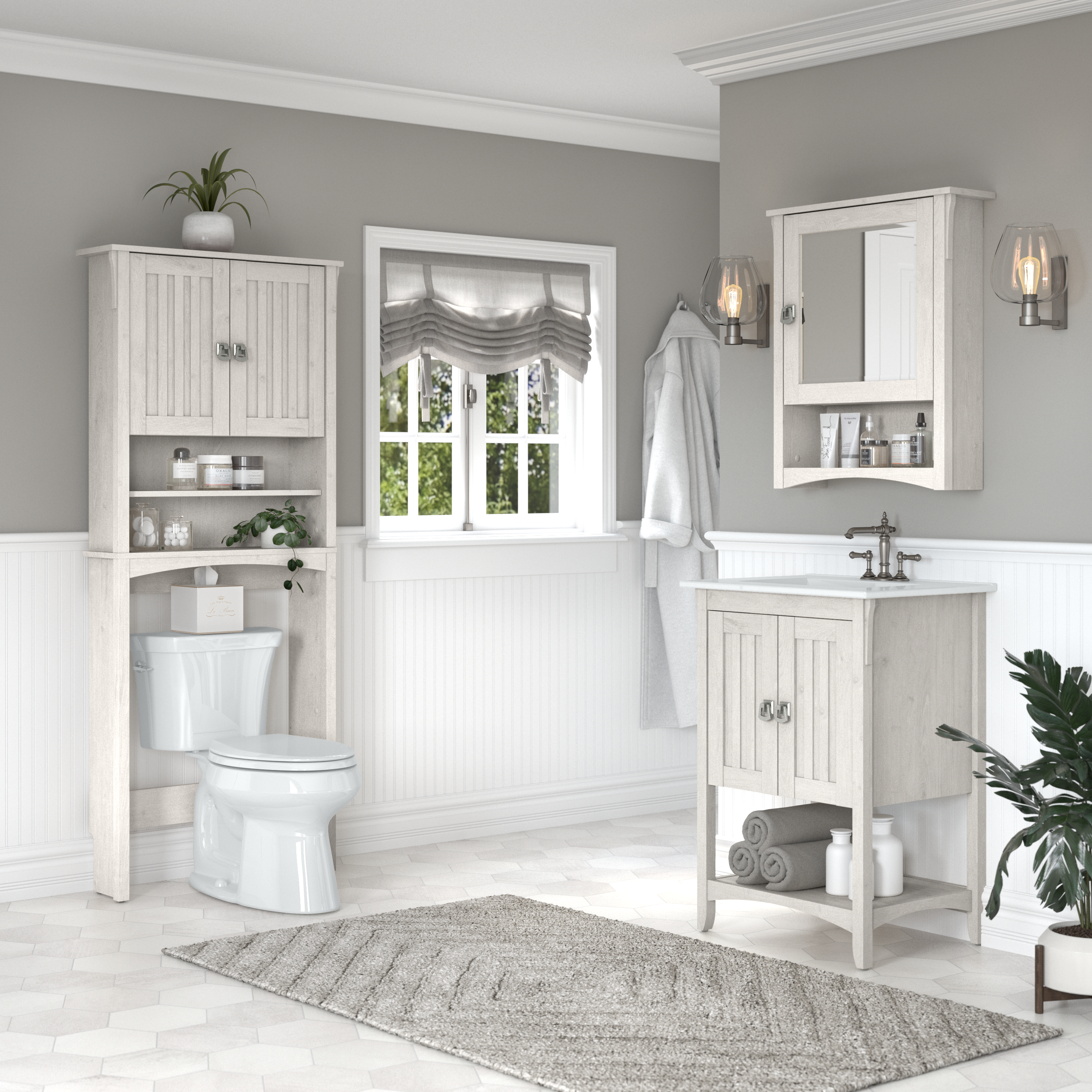 Shop Bush Furniture Salinas 24W Bathroom Vanity with Sink 05 SAVN124LW-03K #color_linen white oak