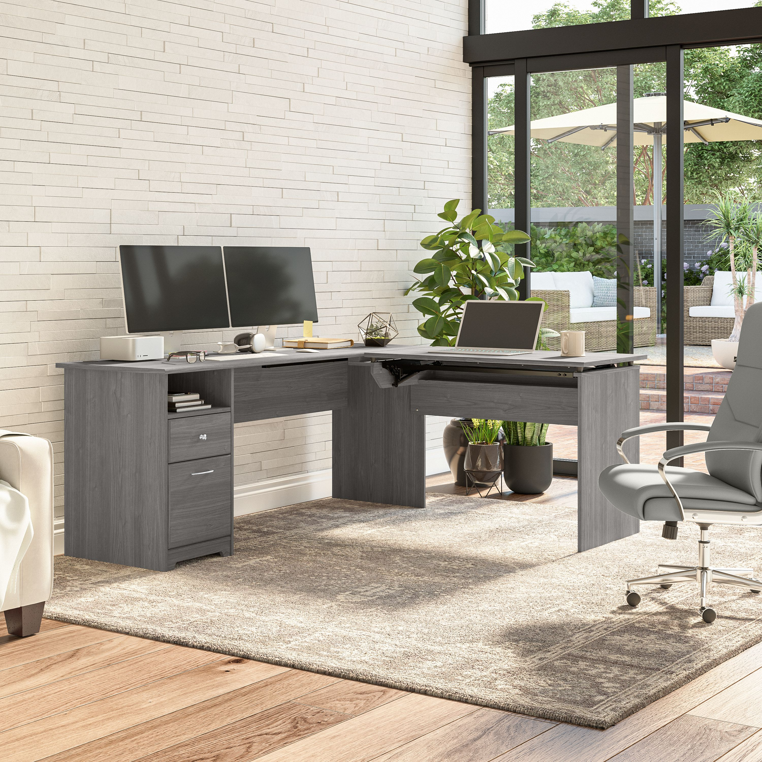 Shop Bush Furniture Cabot 72W 3 Position Sit to Stand L Shaped Desk 03 CAB050MG #color_modern gray