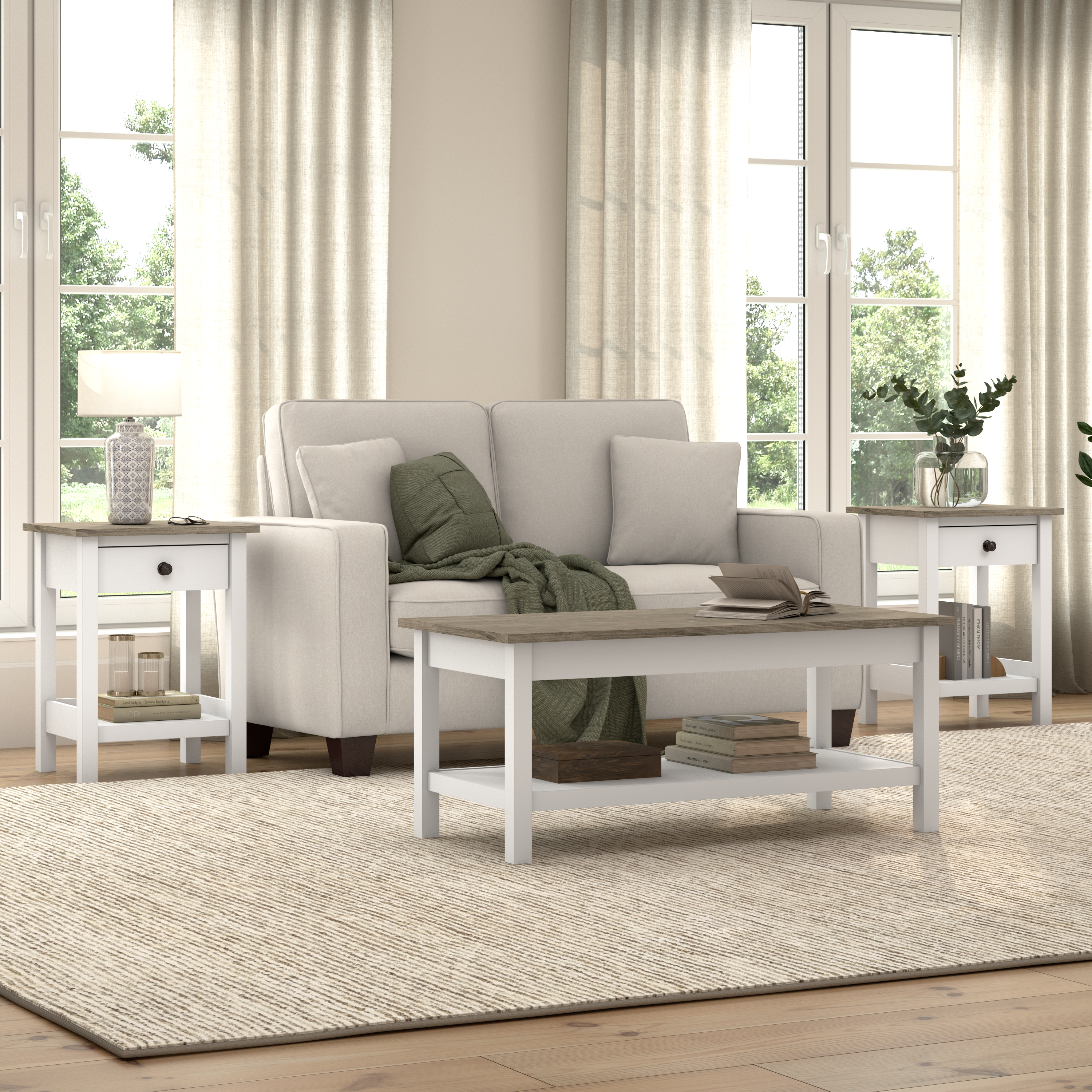 Shop Bush Furniture Mayfield Coffee Table with End Tables 01 MAY030GW2 #color_shiplap gray/pure white