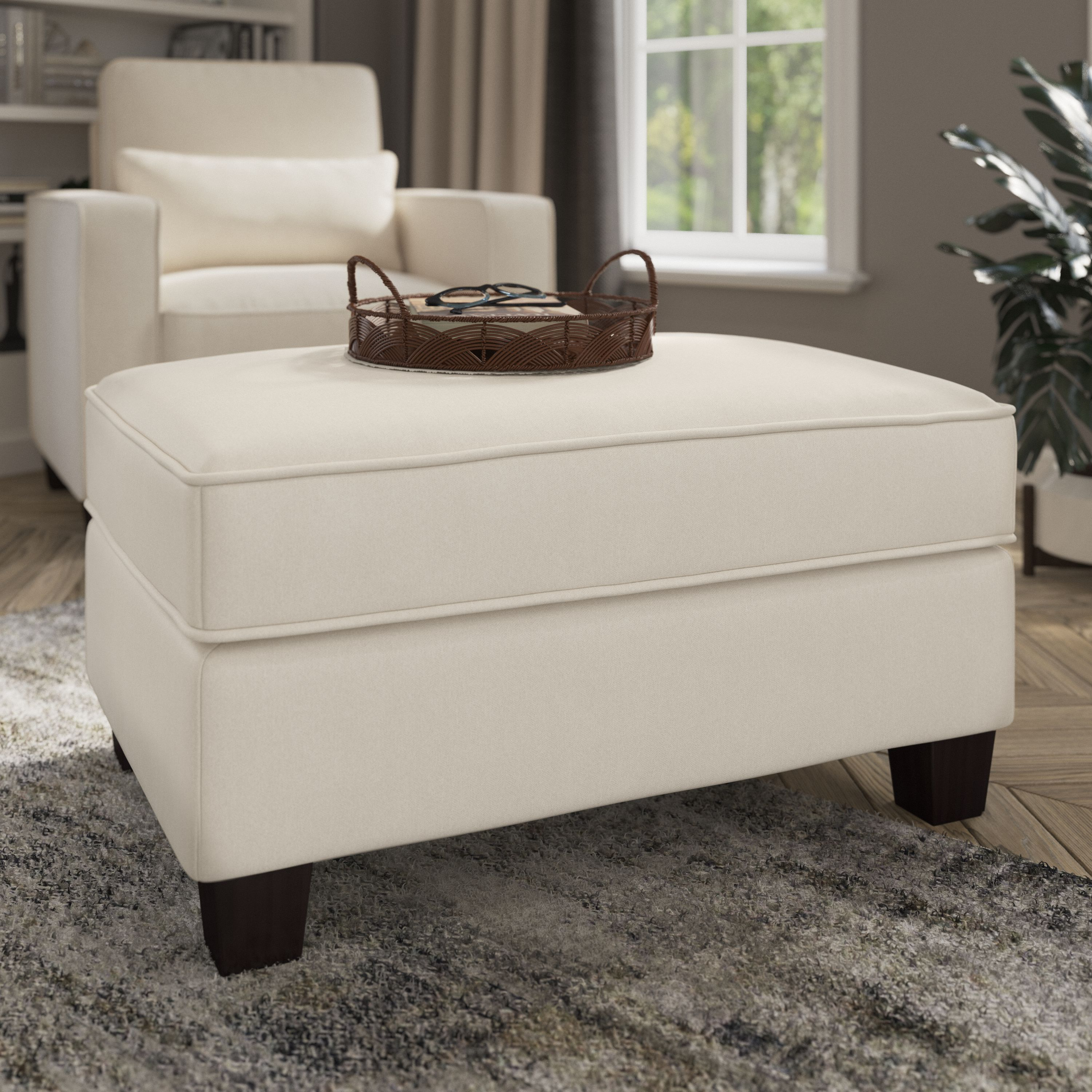 Shop Bush Furniture Stockton Storage Ottoman 01 SNO34SCRH-Z #color_cream herringbone fabric