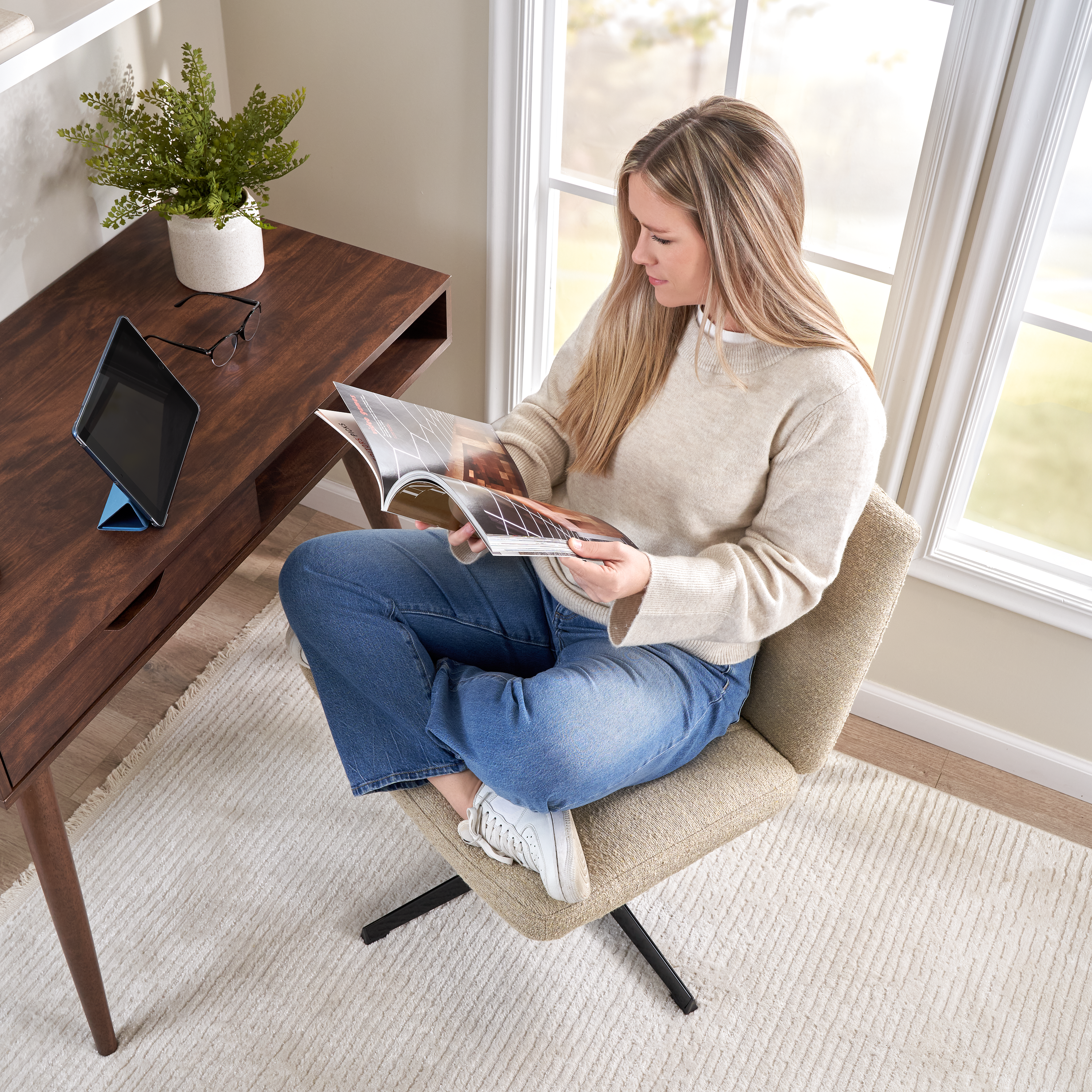 Shop Bush Furniture Sutton Armless Computer Chair Without Wheels 03 CH4201CBF-03 #color_cool beige fabric