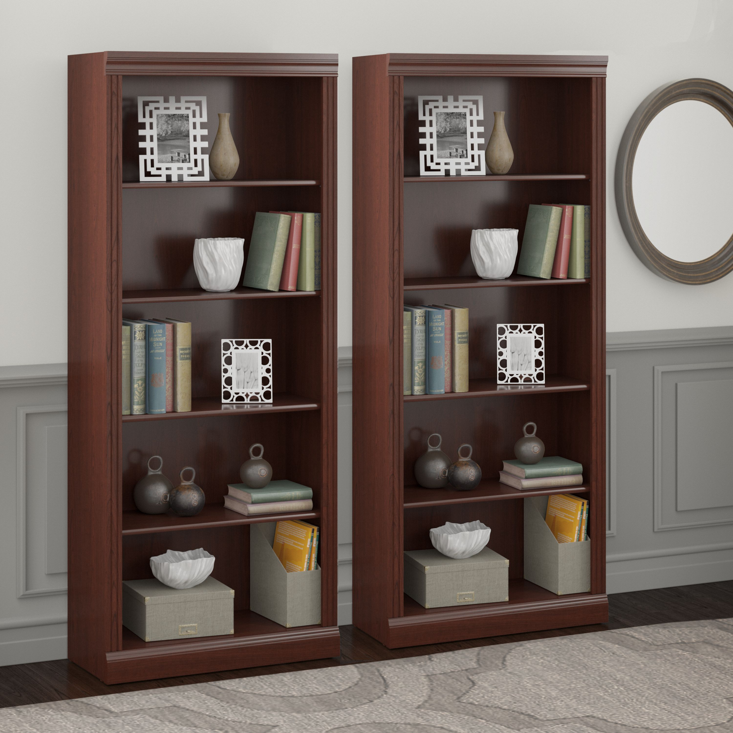 Shop Bush Furniture Saratoga Tall 5 Shelf Bookcase - Set of 2 01 SAR008CS #color_harvest cherry